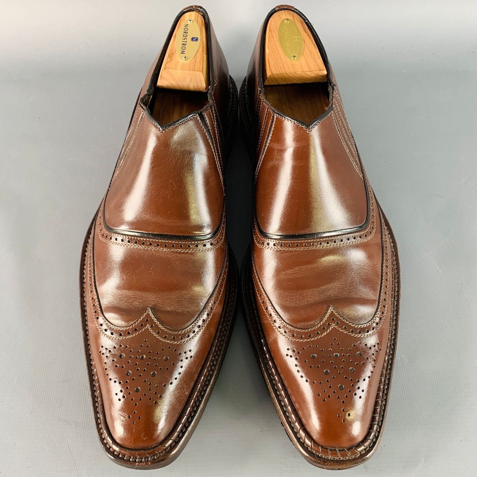 Testoni A. TESTONI Size 12 Brown Leather Perforated Wingtip Loafers Size US 12 / EU 45 - 4 Thumbnail