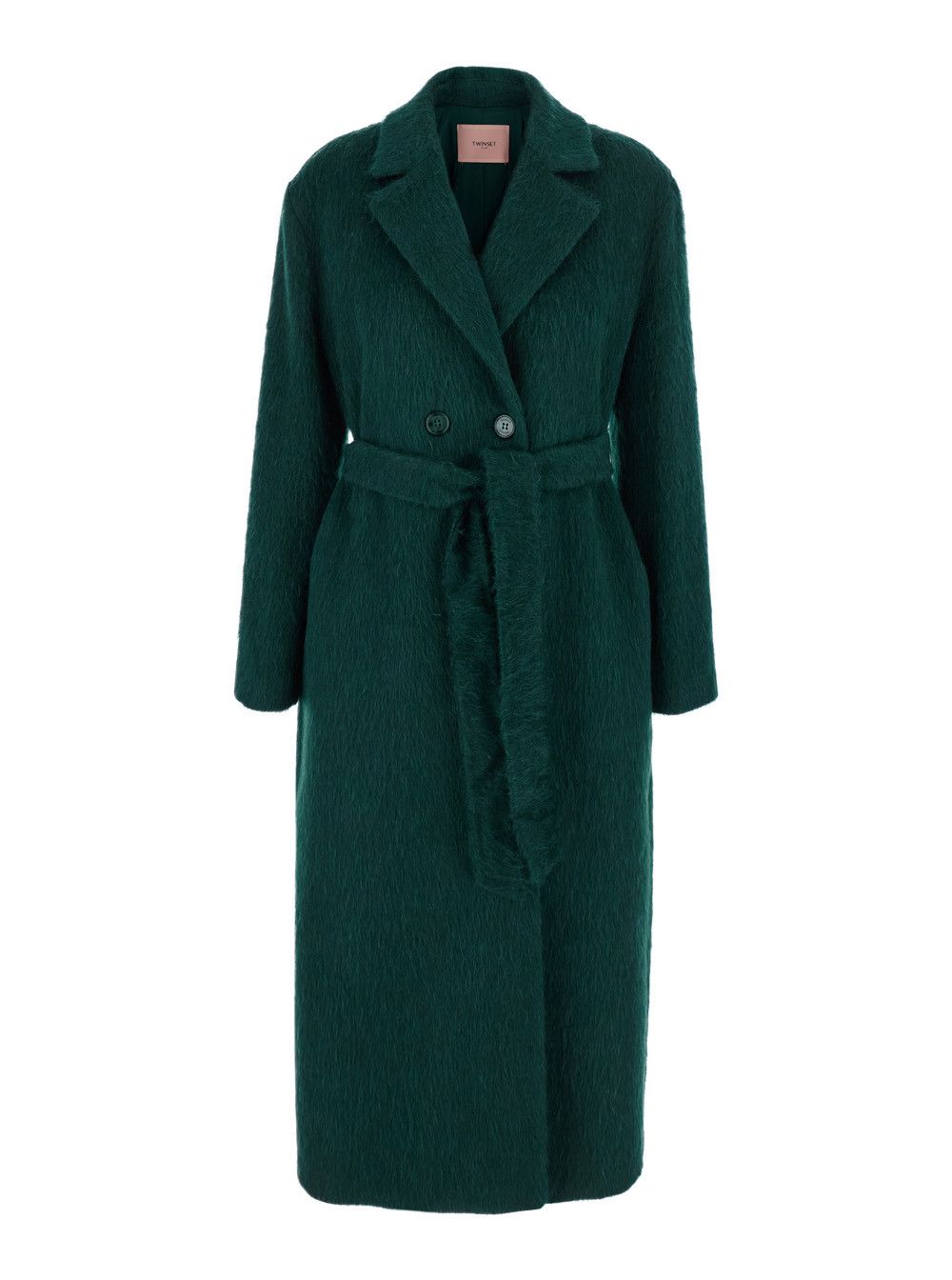TWINSET Green Double-Breasted Coat with Notched Revers and Belt on the Front in Wool Blend Woman Size M / US 6-8 / IT 42-44 - 1 Thumbnail