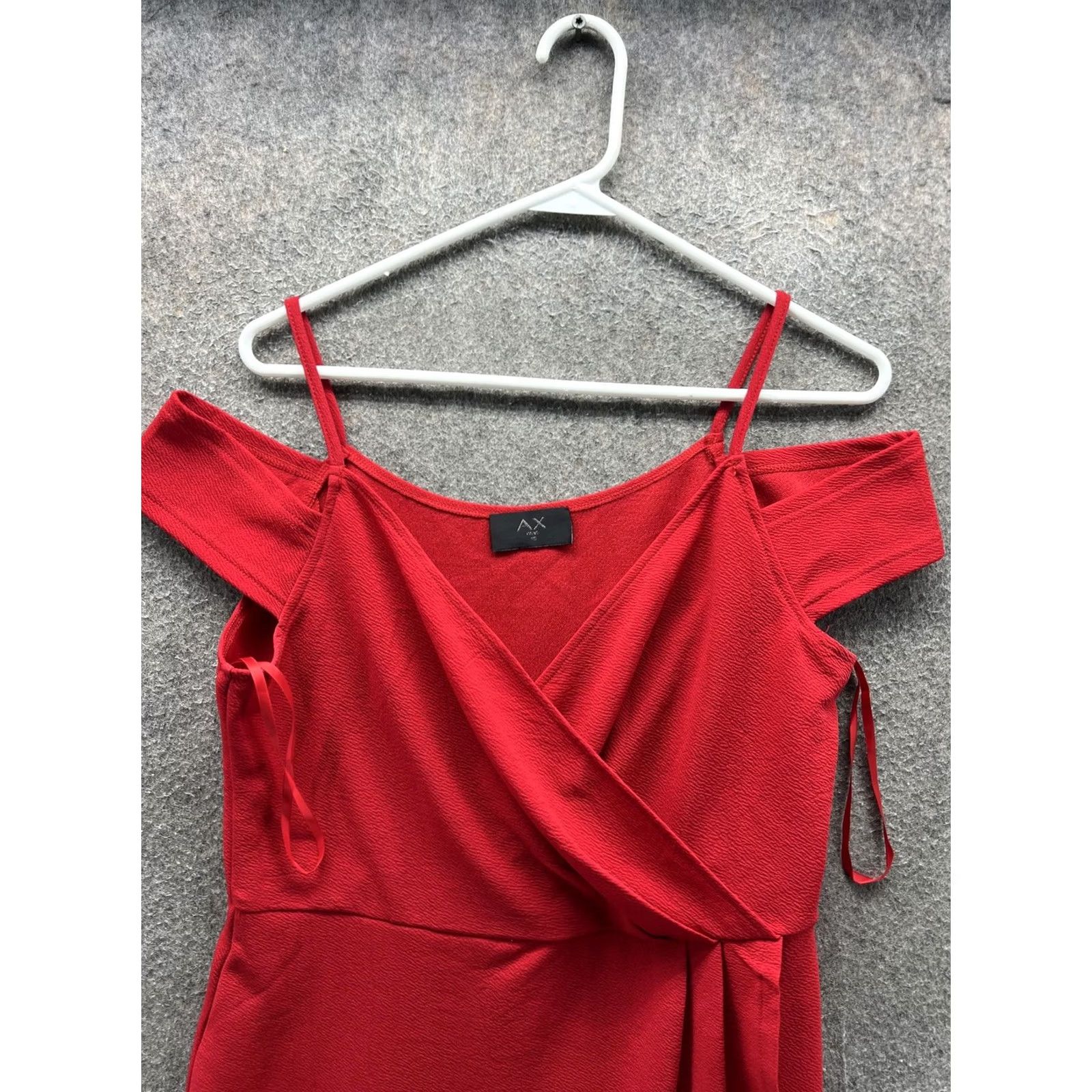 Vintage AX Paris Dress Womens 16 Red Off Shoulder Wrap Bodycon Short Party Cocktail Size 38" / US 16 / IT 52 - 7 Thumbnail