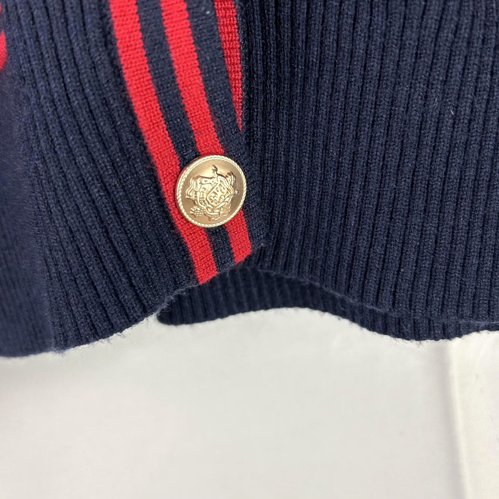 Vintage Emerson Lang Cardigan Sweater Womens XL Navy Crew Neck Stripe Trim Gold Button Size XL / US 12-14 / IT 48-50 - 4 Thumbnail