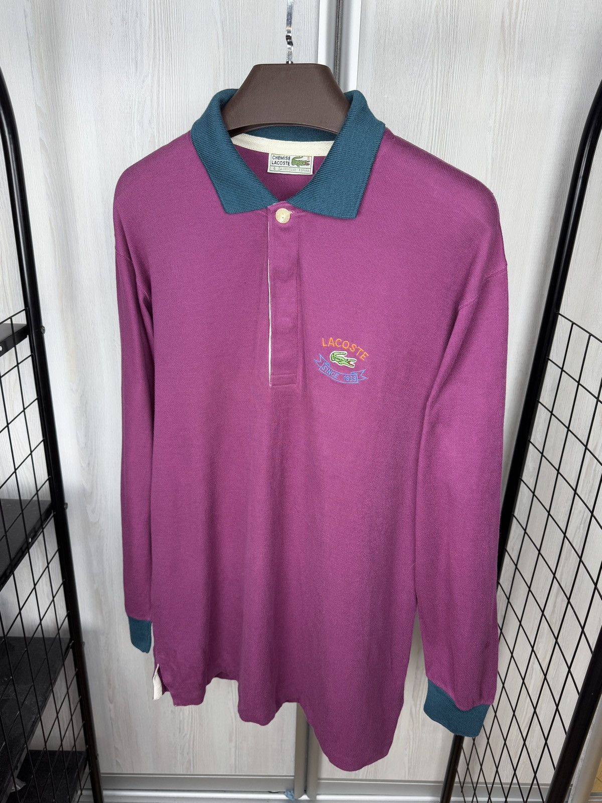 Lacoste Chemise Lacoste 1933 vintage 90s purple green rugby polo Size US XL / EU 56 / 4 - 6 Thumbnail