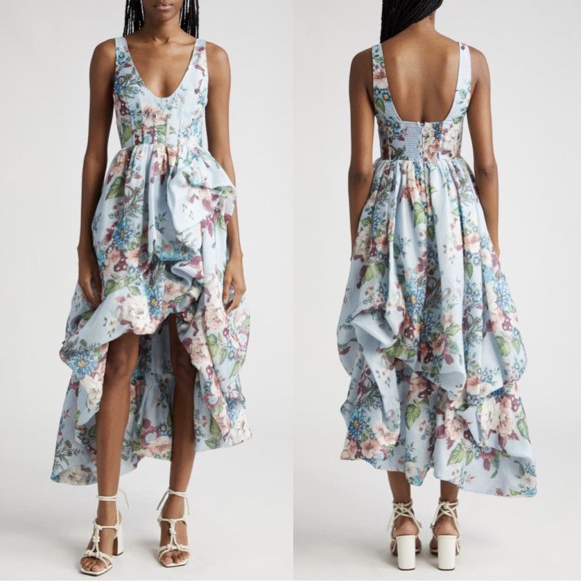 Zimmermann Matchmaker Drape Midi Linen Silk Dress Blue US 8