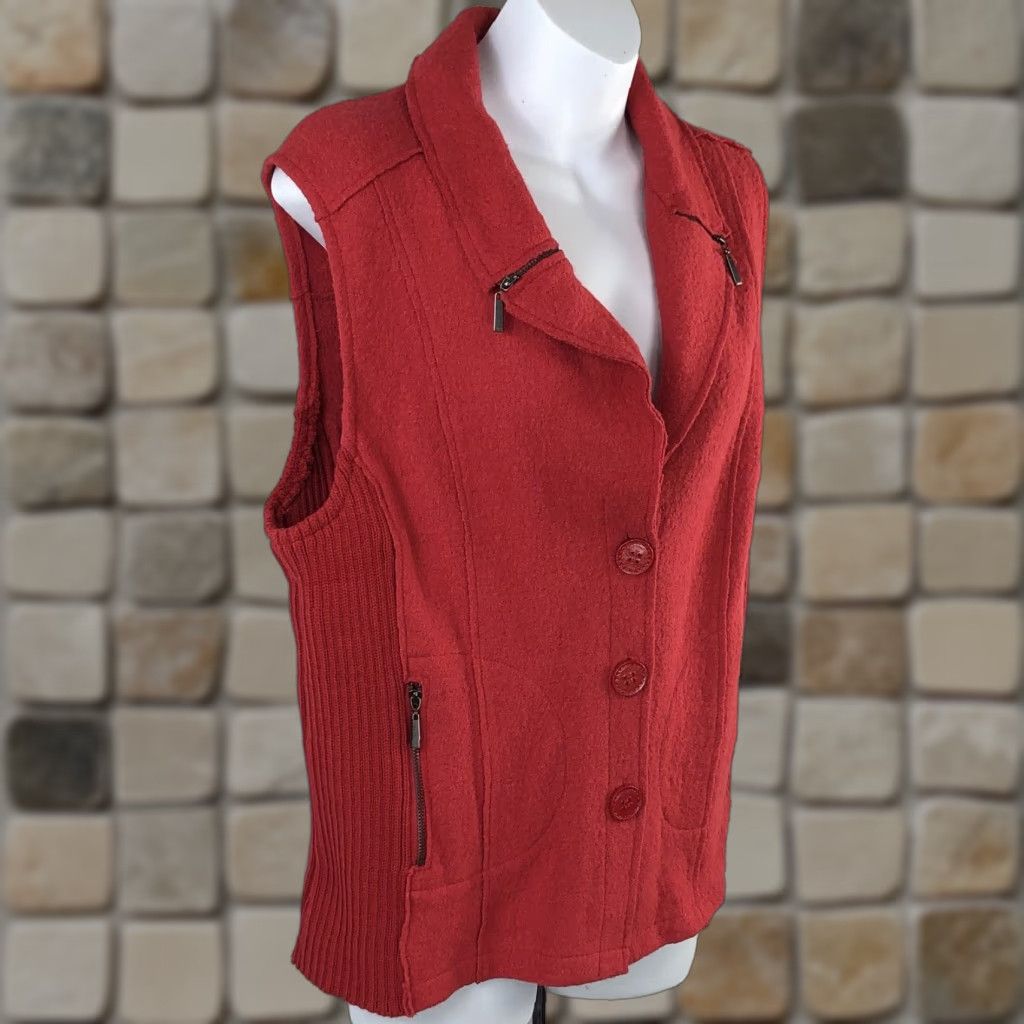 Vintage VINTAGE Lana Lee Wool Cardigan Sweater Vest 12 Red Zippers Punk Rock 90's Size S / US 4 / IT 40 - 1 Thumbnail