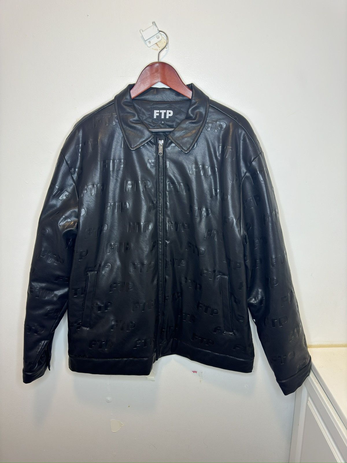 image of Fuck The Population Ftp Faux Leather Jacket (Size Xl) in Black, Men's
