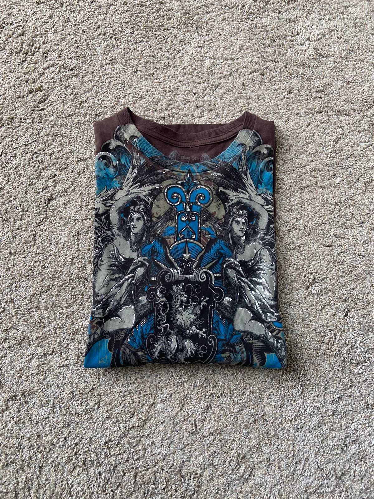 Pre-owned Affliction X Tapout Crazy Vintage Affliction Silver Emblem Y2k Cybergoth T-shirt In Brown