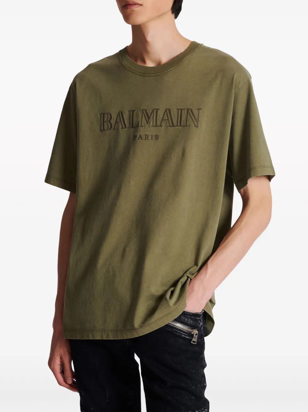 Balmain o1y0426 Logo Crewneck T-Shirt in Military Green Size US XS / EU 42 / 0 - 6 Thumbnail