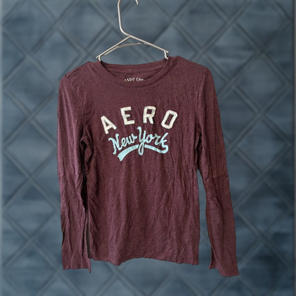 Vintage Aéropostale Women's Maroon Crew Neck Long Sleeve T-Shirt, Classic/Fitted Sleeve, Size M, Slim Fit, Breathable, Lightweight, Easy Care, Basic Shirt Size M / US 6-8 / IT 42-44 - 1 Thumbnail