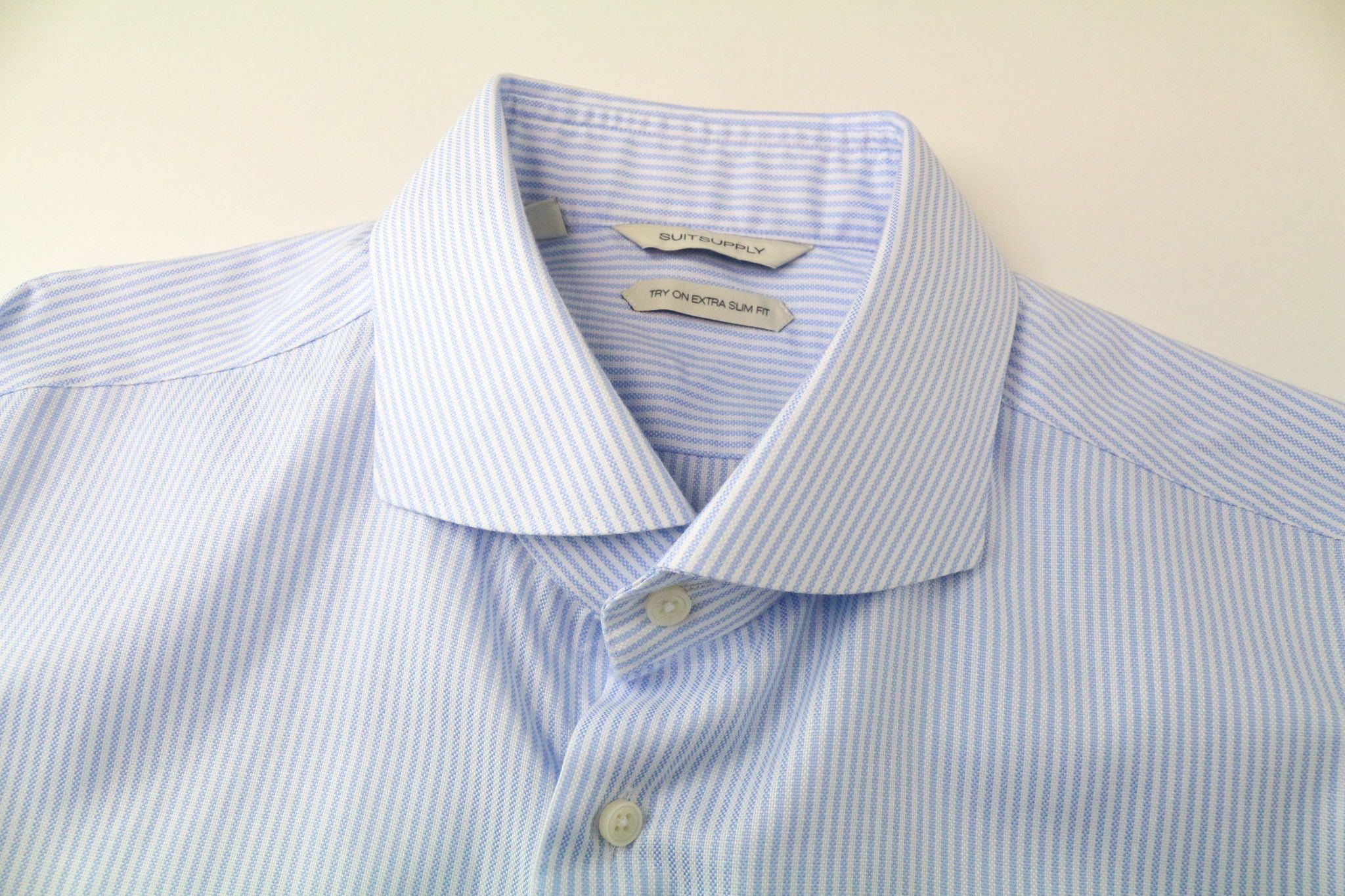 Suitsupply 44L/17 1/2L Extra Slim Blue Cotton Striped Shirt 75933 Size 44L - 3 Thumbnail