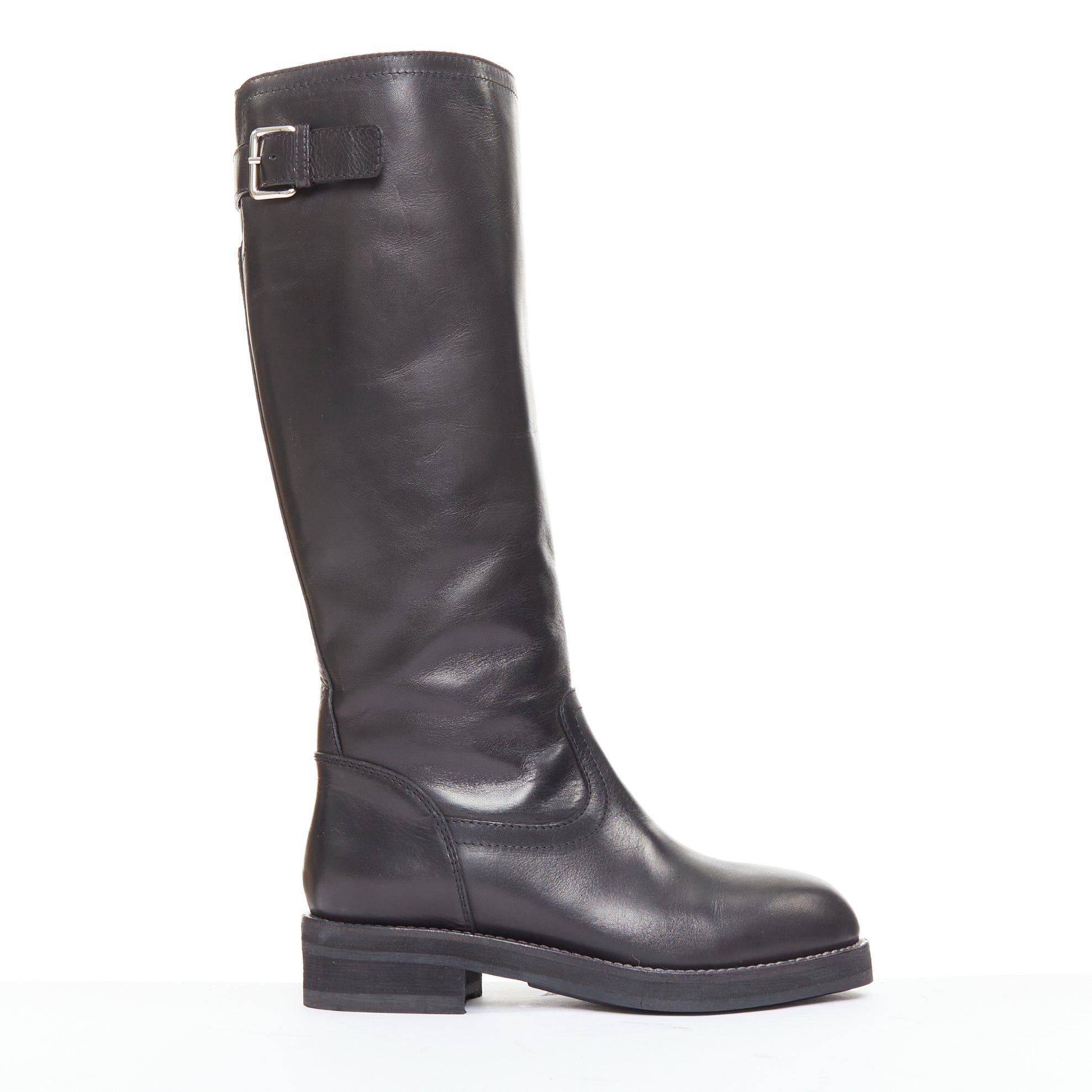 Marni MARNI black leather silver buckle side round toe knee high boots EU37.5 Size US 7.5 / IT 37.5 - 1 Thumbnail