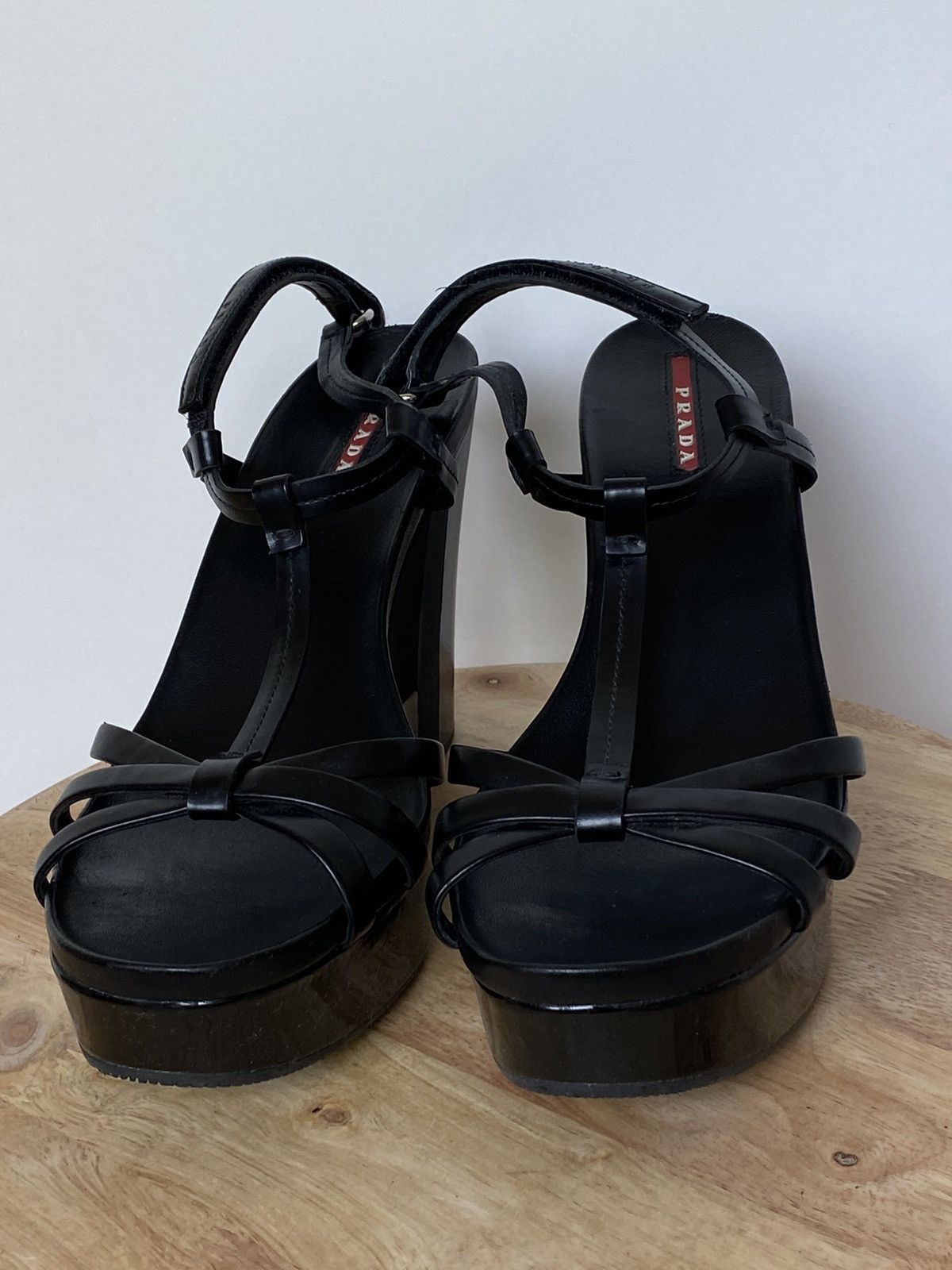 Prada × Vintage Prada Vintage Straps Patent Leather Sandals Platform Wedges Size US 9 / IT 39 - 3 Thumbnail