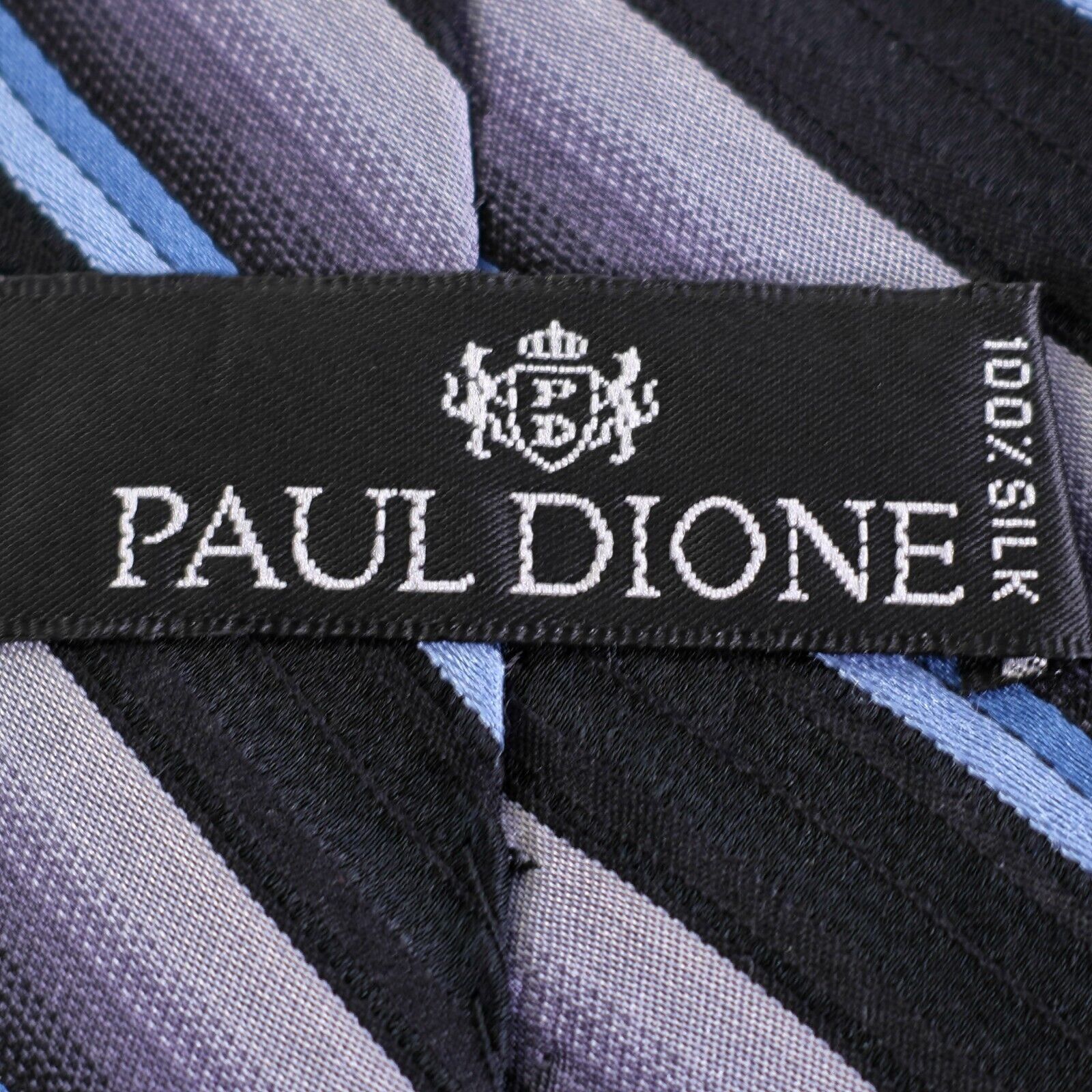Designer Paul Dione Black Blue Gray Striped Woven Silk Tie Size ONE SIZE - 3 Thumbnail