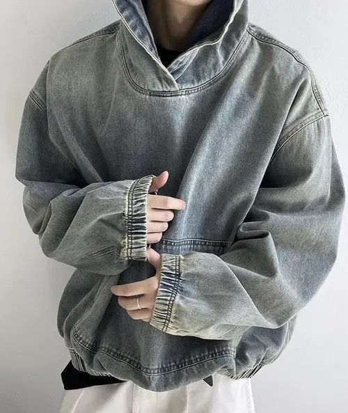 VIBE Outdoor retro fashion oversized washed denim hoodie Size US XL / EU 56 / 4 - 7 Thumbnail