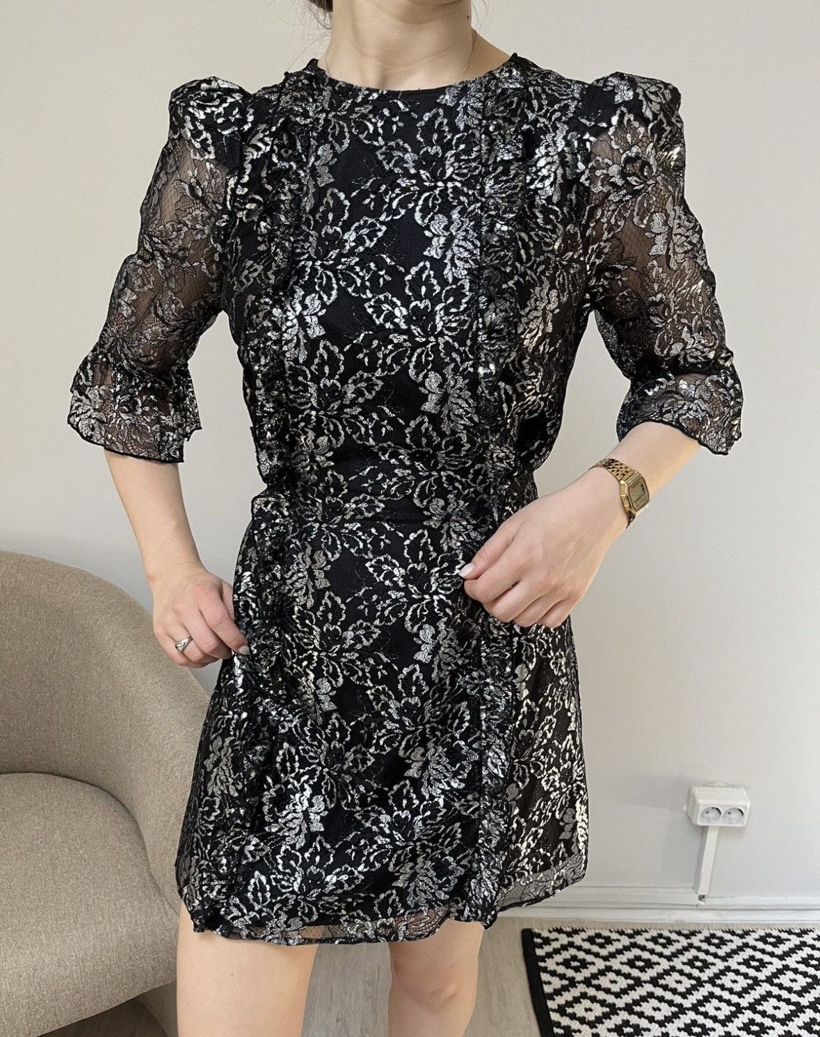 The Vampire's Wife THE VAMPIRE'S WIFE H&M silver black metallic lace dress Size M / US 6-8 / IT 42-44 - 21 Thumbnail