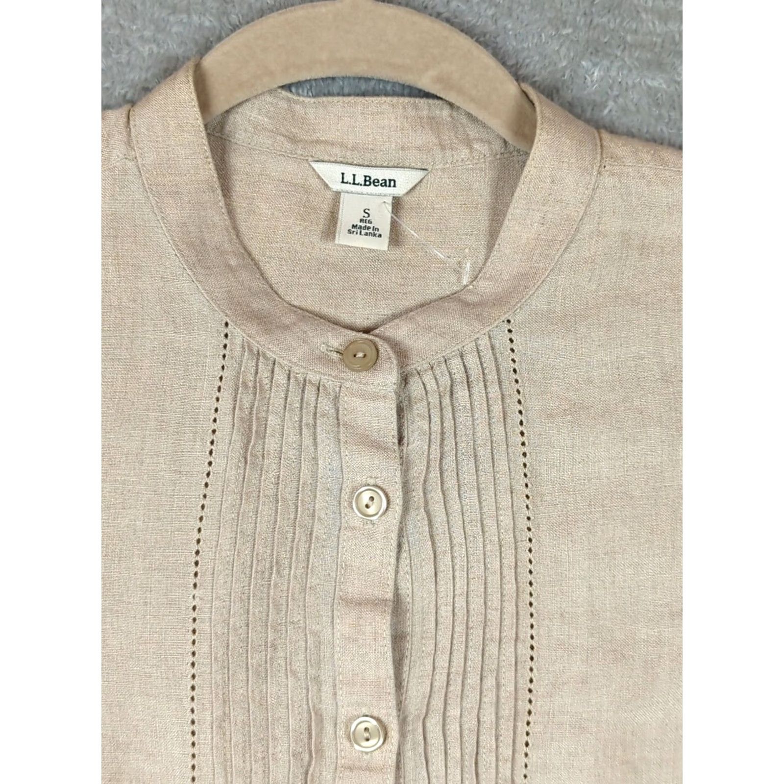 Vintage L.L. Bean Shirt Womens Small Beige Pleated Front Band Collar Long Sleeve Button | Linen Shirt | Casual Bohemian | Beige Size M / US 6-8 / IT 42-44 - 5 Thumbnail
