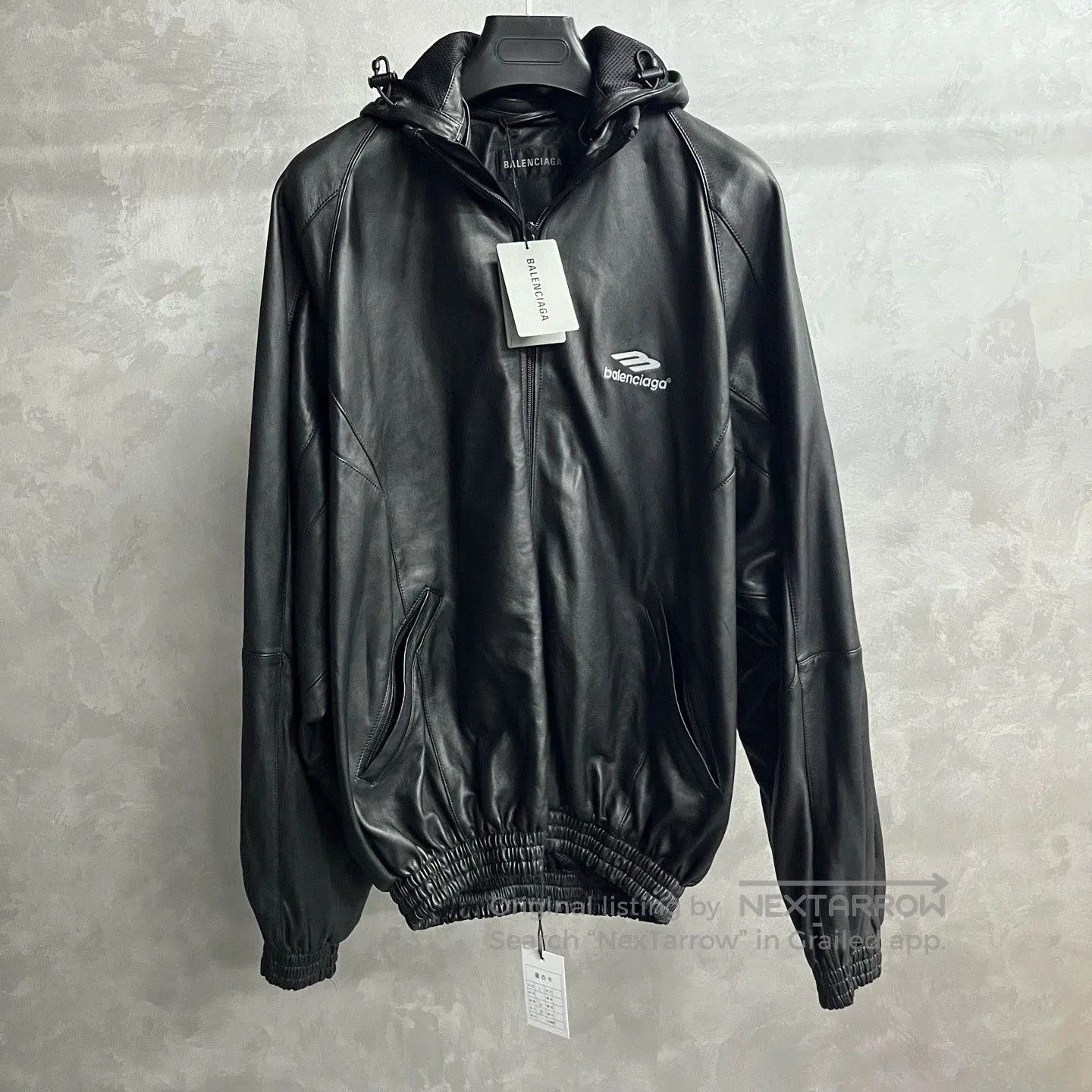 Balenciaga black logo print hooded leather jacket. Size US M / EU 48-50 / 2 - 1 Thumbnail