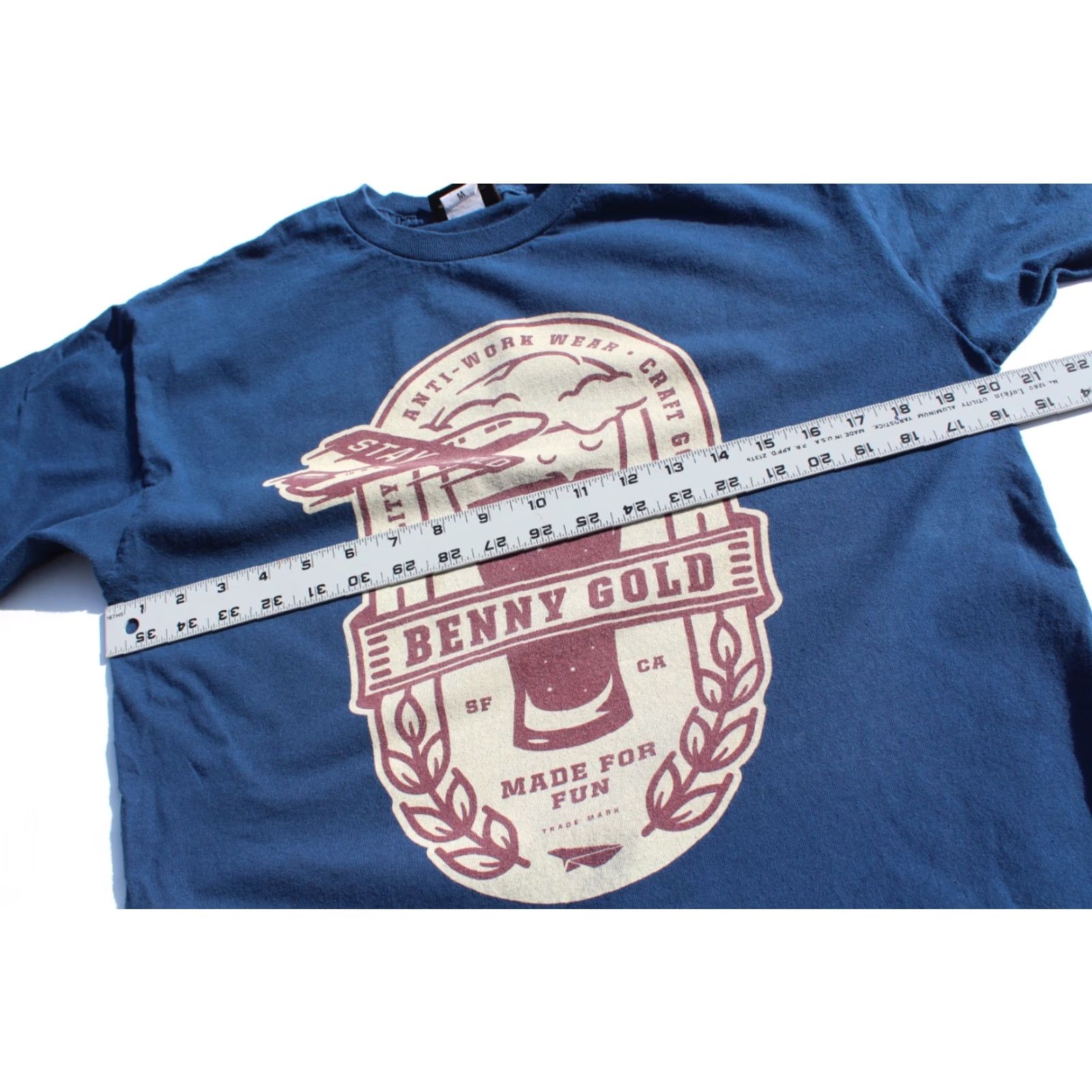 Vintage Benny Gold T-Shirt Blue M Unisex Adults Short Sleeve College Plane Beer Stay Gold Anti Work Wear SF Skateboard Proud Brand Mens Size US M / EU 48-50 / 2 - 4 Thumbnail