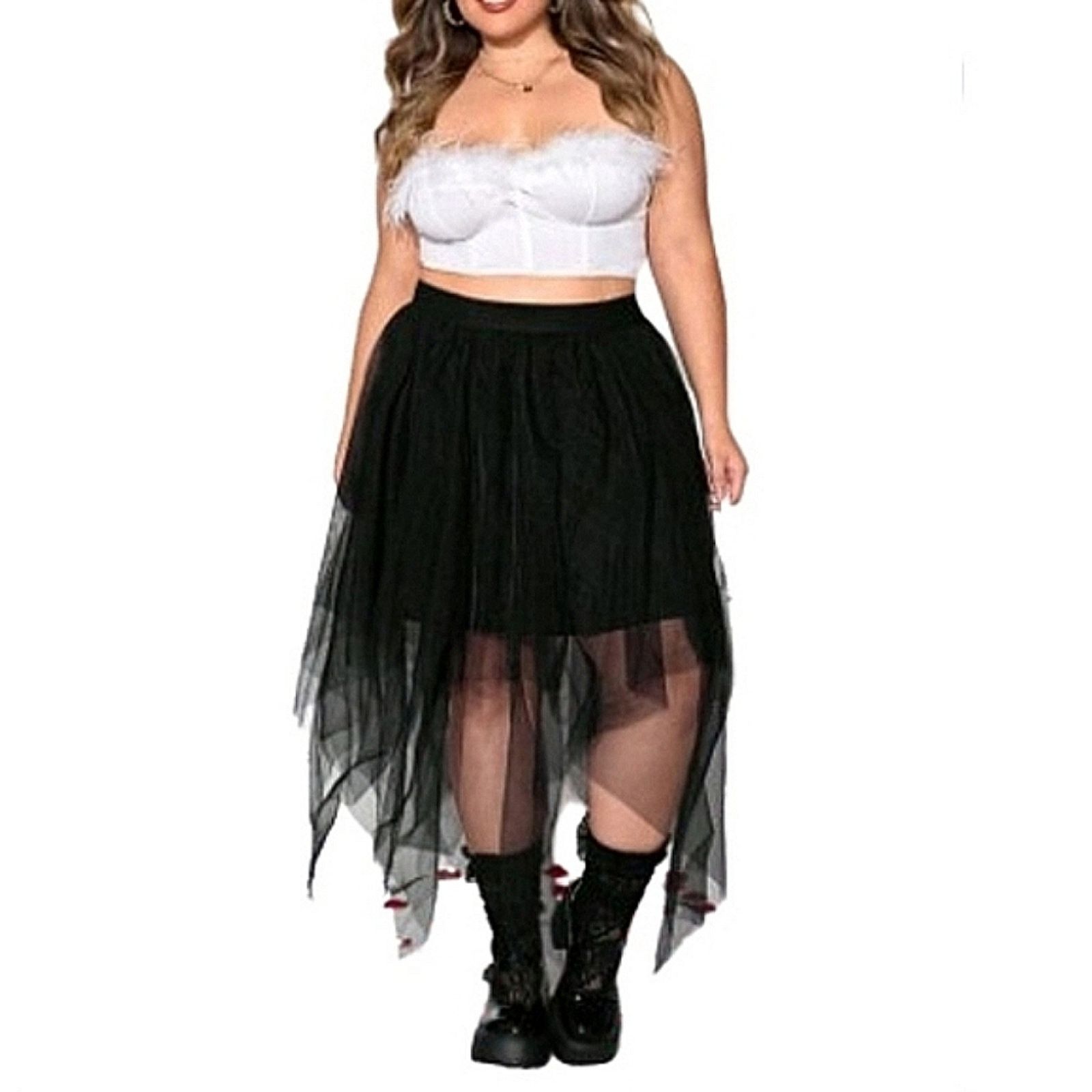Shein MIDNITE BLACK ☆ GOTH ☆ HANKY HEM ☆ TULLE SKIRT 6x ☆ NWT Size 42" / US 20 - 7 Thumbnail