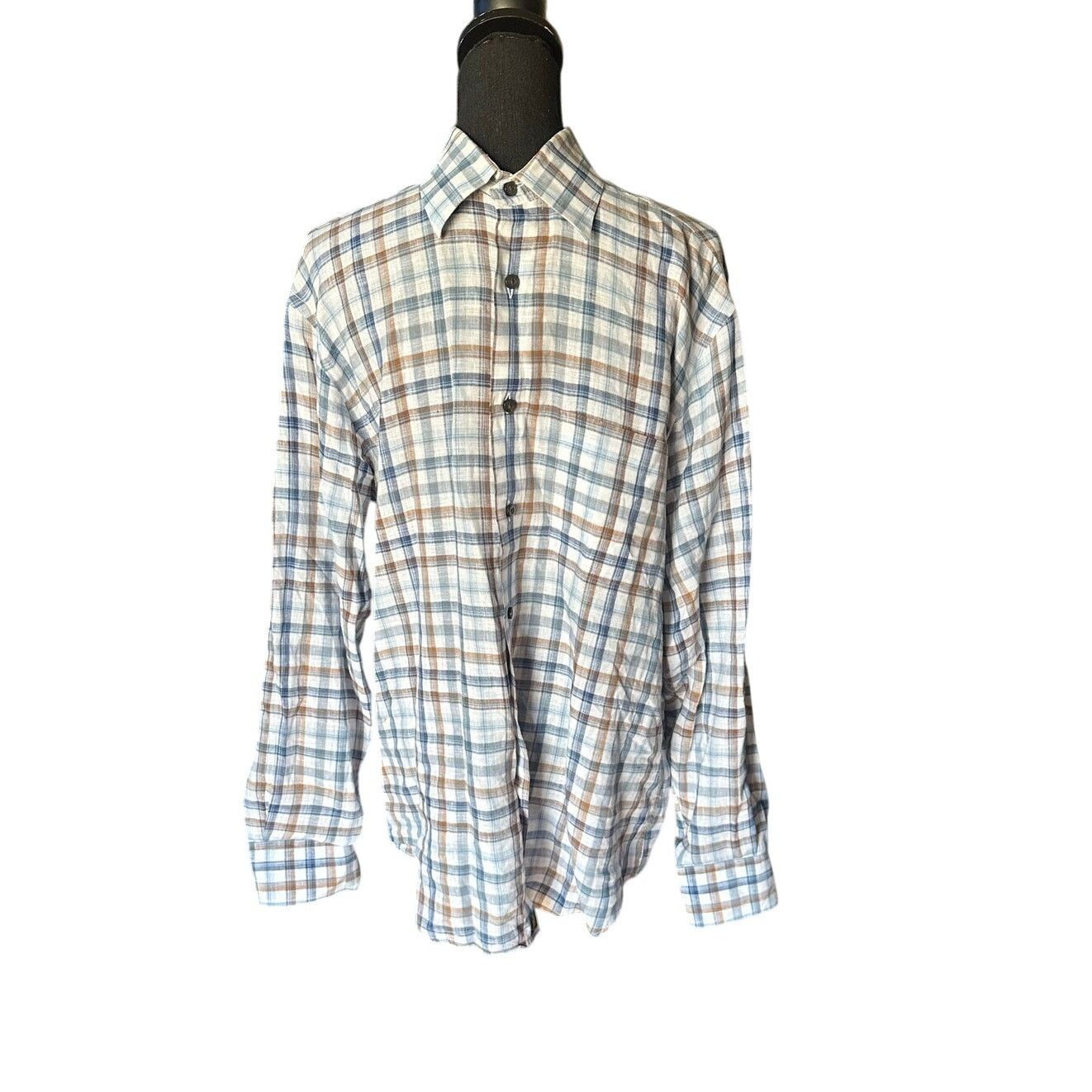 Robert Talbott Robert Talbott 100% Linen Plaid Button-Up Shirt Size US M / EU 48-50 / 2 - 1 Thumbnail