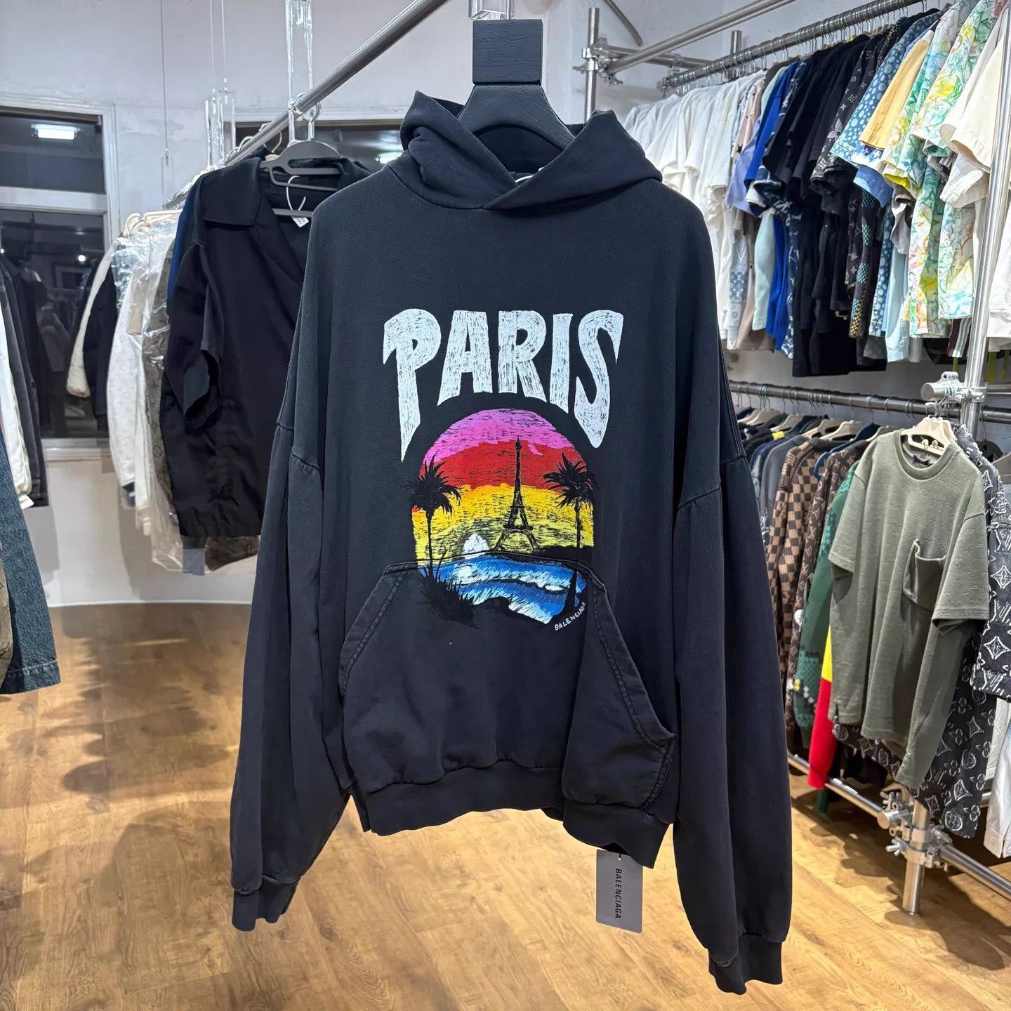 Balenciaga BLCG Palm Tree Island Print Hoodie Gray Size 2 Size US M / EU 48-50 / 2 - 1 Thumbnail