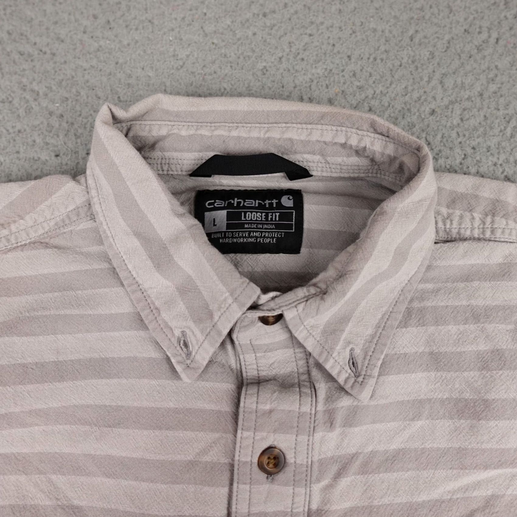 Carhartt Carhartt Shirt Mens L Gray Striped Short Sleeve Button Up Pocket - Casual Workwear, Cotton, Regular Fit Size US L / EU 52-54 / 3 - 5 Thumbnail