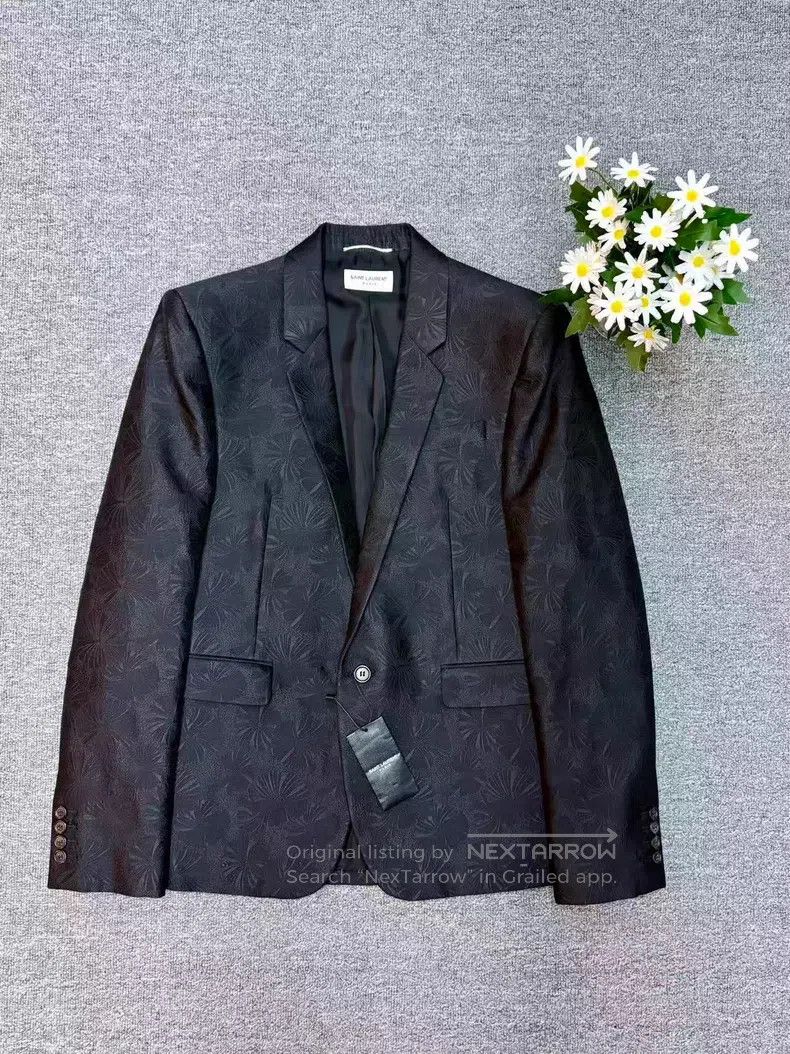 Saint Laurent Paris Saint Laurent Paris Dark Patterned Real Silk Jacquard Suit Size US M / EU 48-50 / 2 - 1 Thumbnail