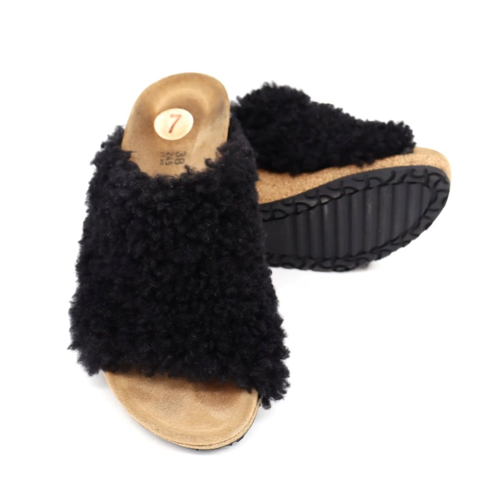 Birkenstock Birkenstock Papillio Namica Teddy Black Shearling Mules Sz 38 US 7 Slip-On Sandal Womens Size US 7 / IT 37 - 3 Thumbnail