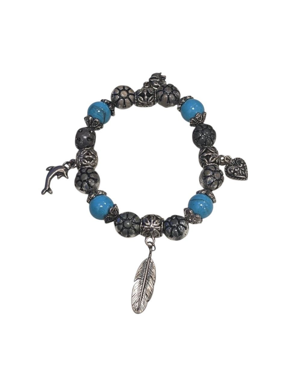 GORO’S INSPIRED BRACELET SILVER FEATHER CHARM & BIRD BEADED
