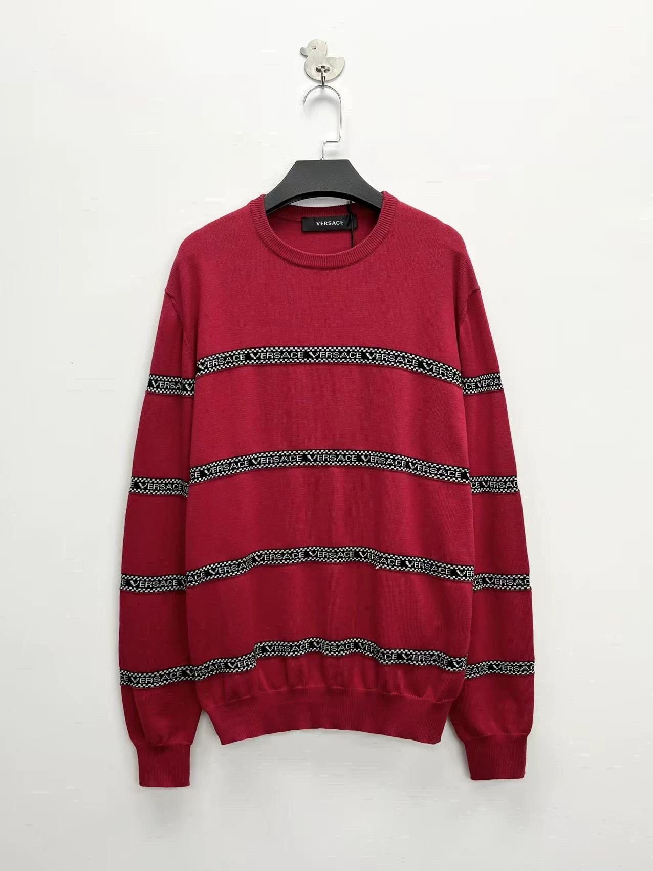 Versace versace red striped logo knit top Size L / US 10 / IT 46 - 1 Thumbnail