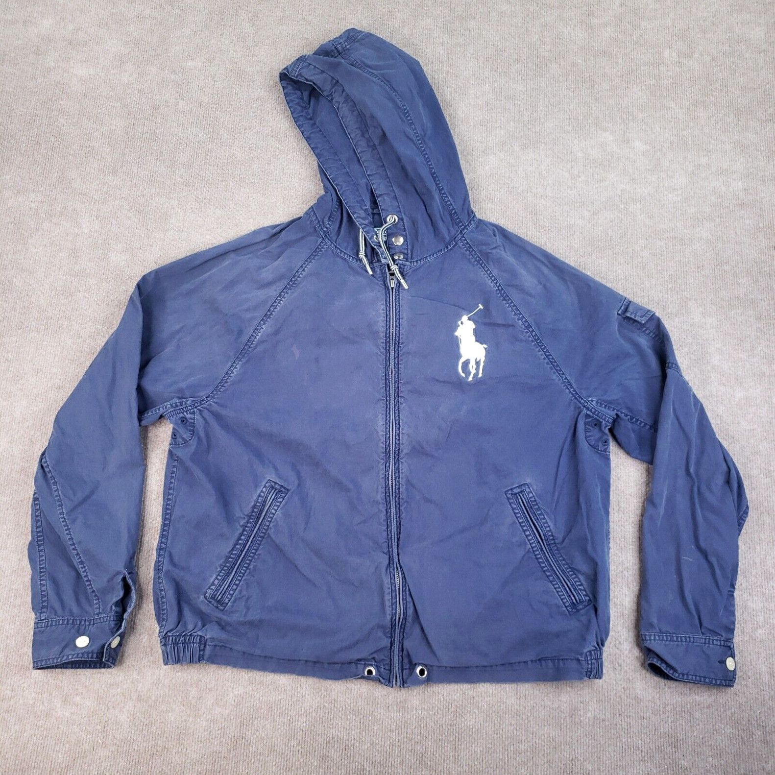 image of Vintage Polo Ralph Laurent Jacket Swimwear Hoodie Mens XL Blue Big Pony Full Zip in White