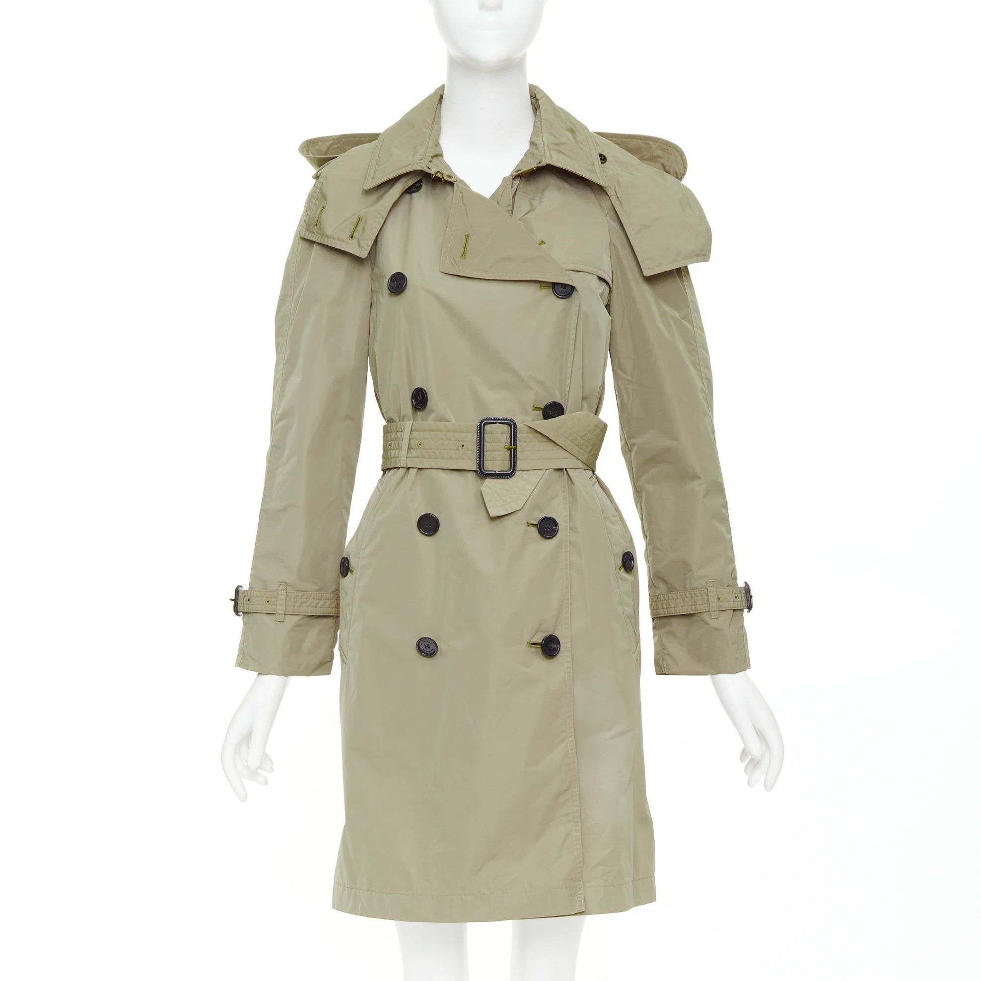 Burberry BURBERRY Amberford beige nylon tafetta House Check lined hooded trench coat IT38 XS Size S / US 4 / IT 40 - 1 Thumbnail