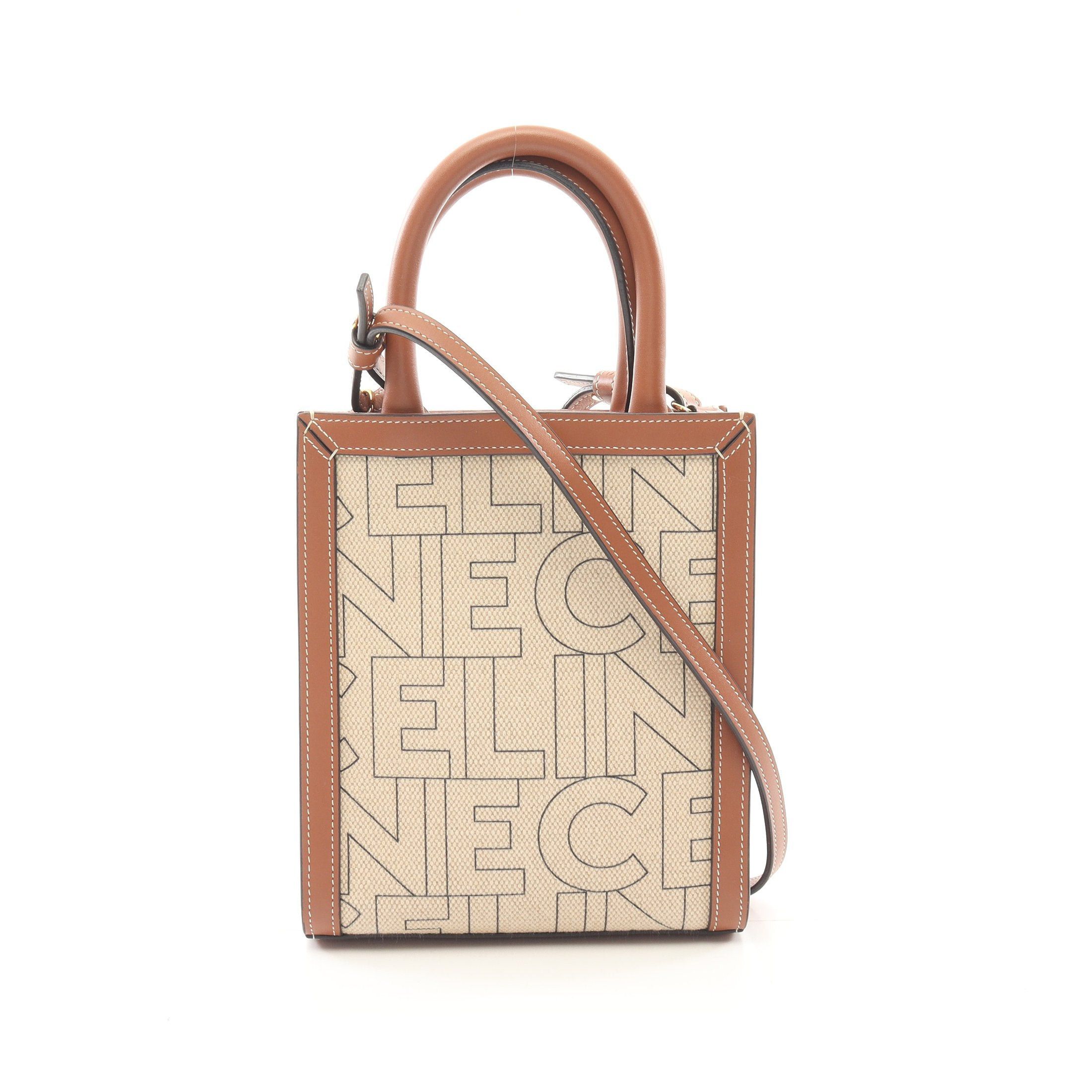 Celine Celine Mini Vertical Cabas Handbag Canvas Leather Ivory Brown Size ONE SIZE - 1 Thumbnail