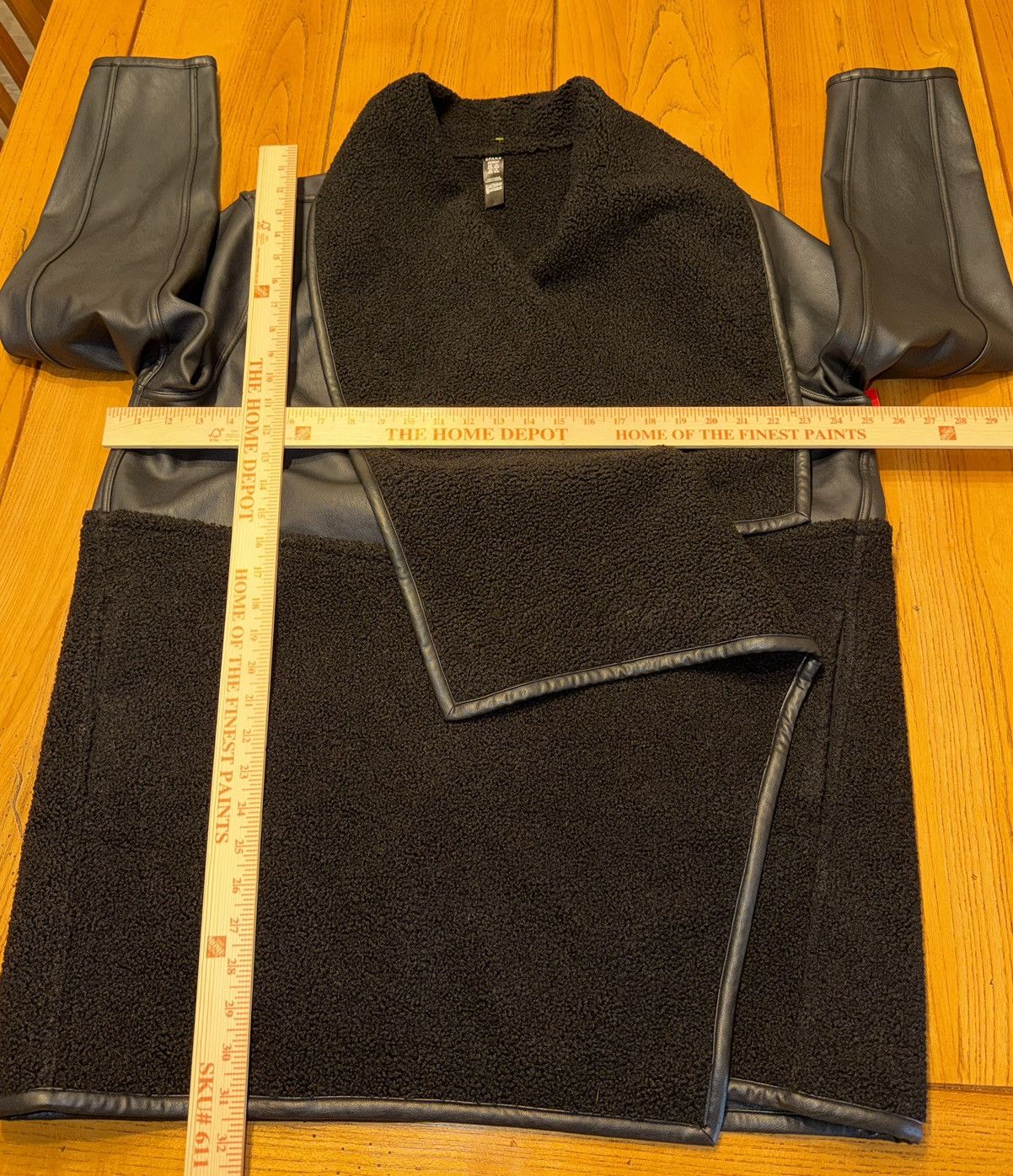 Spanx Spanx Black Fleece & Faux Leather Womens Long Wrap Jacket 2X Size XXL / US 16-18 / IT 52-54 - 11 Thumbnail