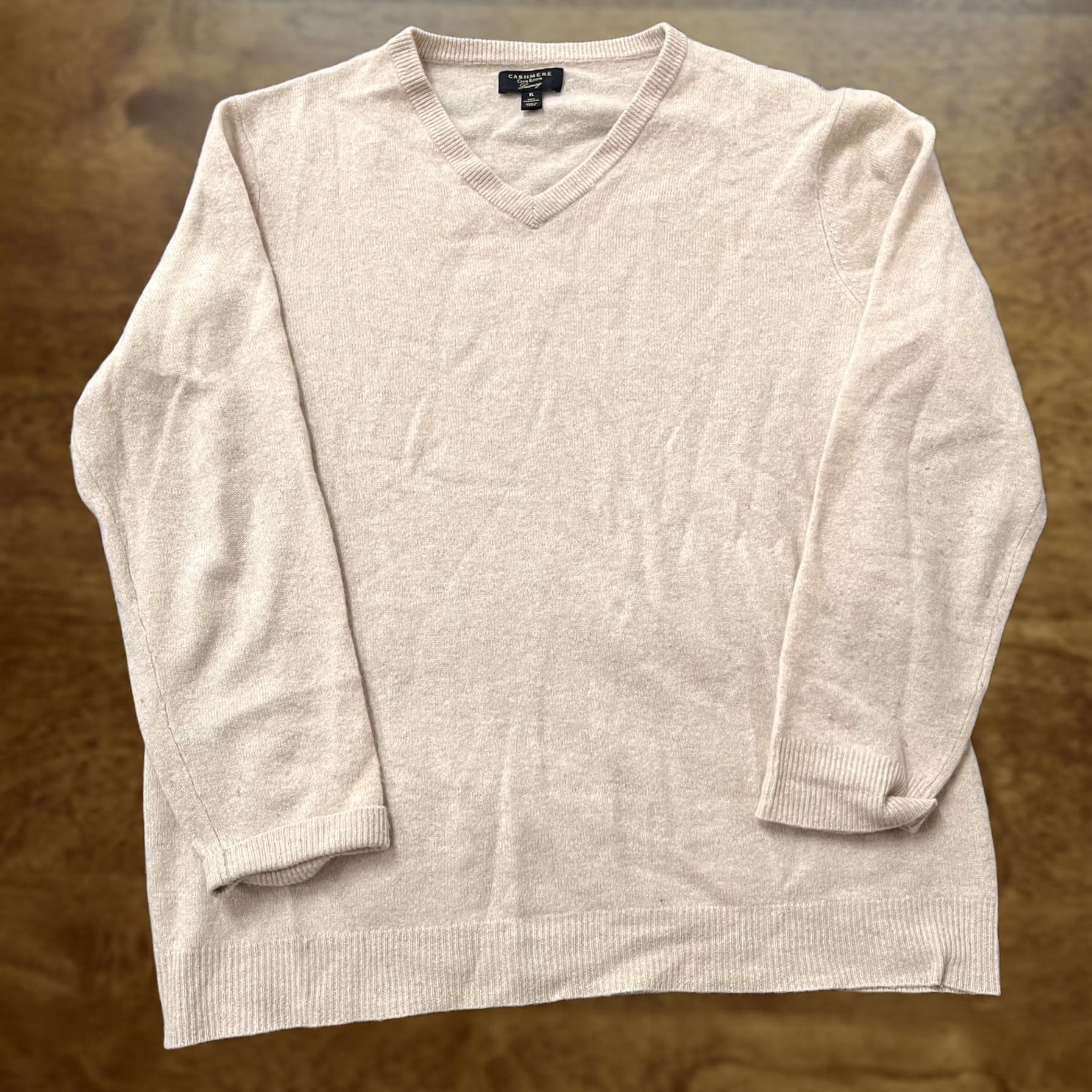 Club Room Club Room Mens XL Beige Solid 100% Cashmere V-Neck Knit Pullover Sweater Size US XL / EU 56 / 4 - 1 Thumbnail