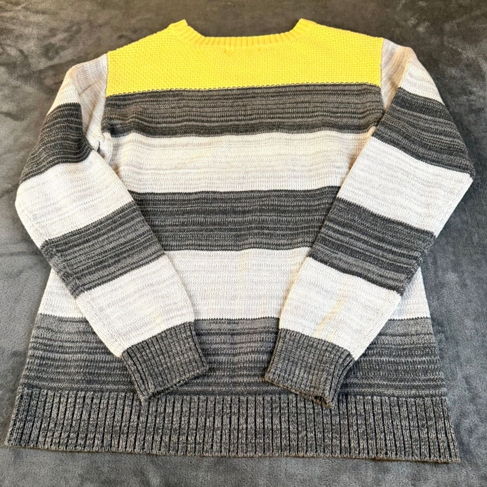 Liz Claiborne Liz Claiborne Striped Crew Neck Cotton Sweater Gray Yellow Womens M Size M / US 6-8 / IT 42-44 - 3 Thumbnail