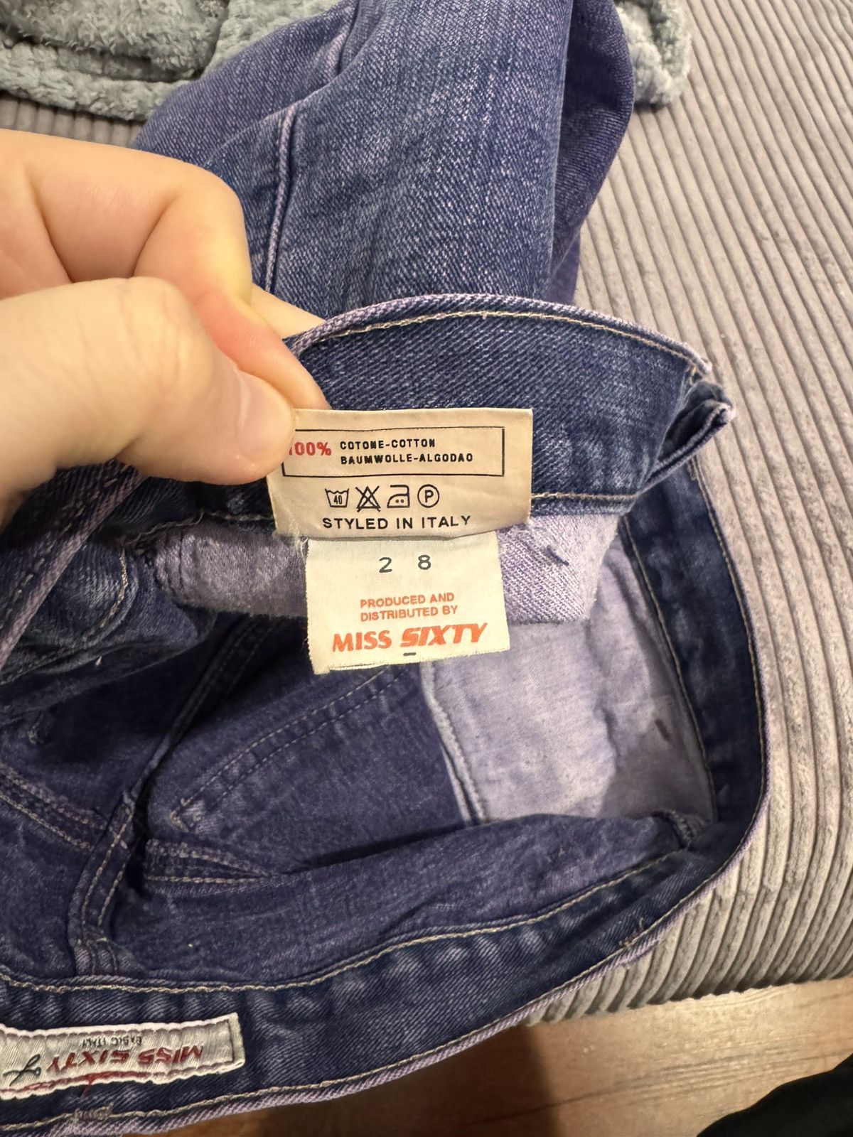 Japanese Brand Y2K Vintage Miss Sixty Jeans Purple Acid Wash Flared Low Ris Size 29" - 13 Thumbnail