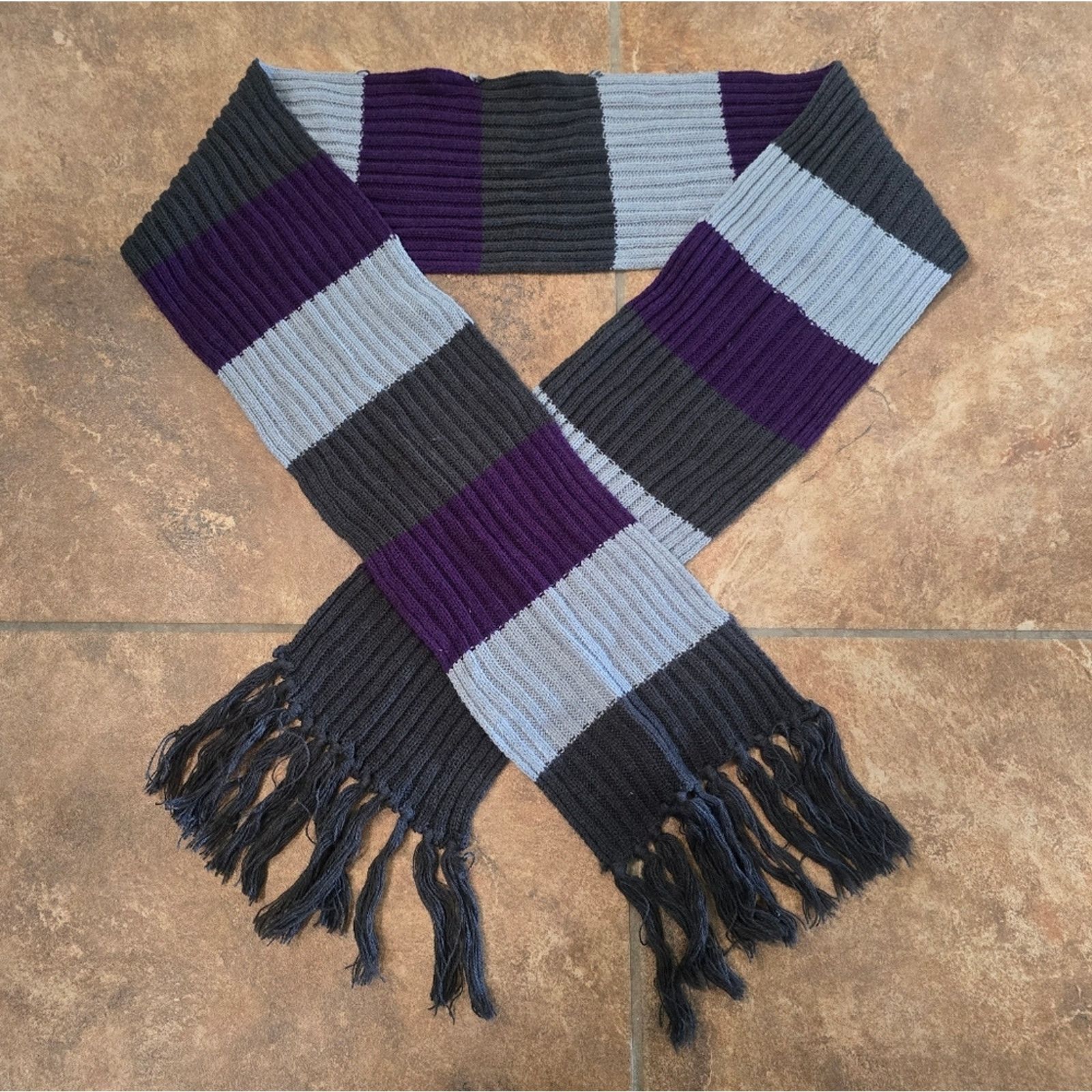 Other Grey Violet Colorblock Fringed Scarf Size ONE SIZE - 1 Thumbnail