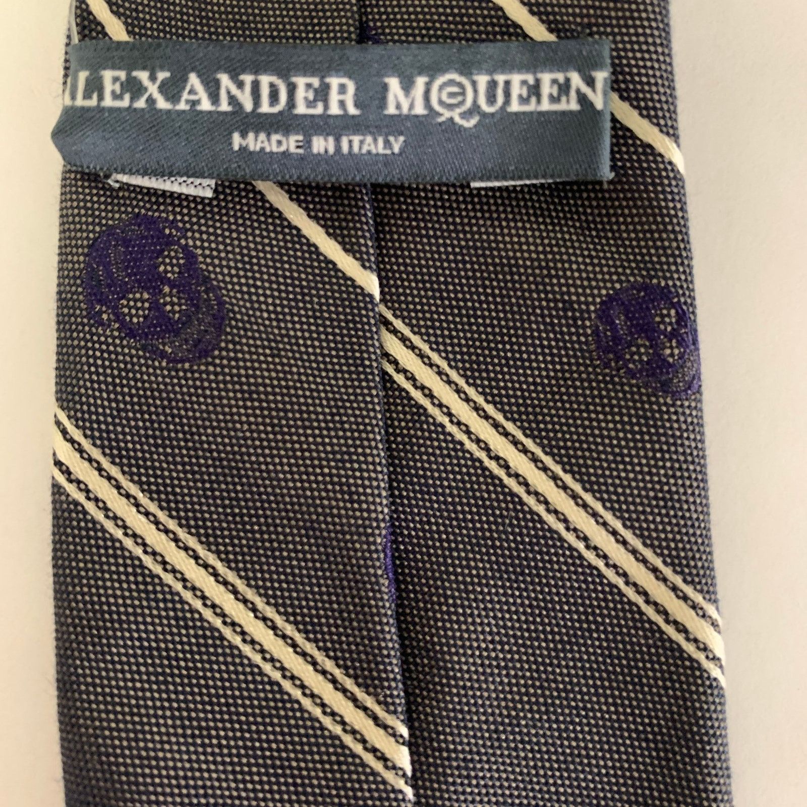 Alexander McQueen ALEXANDER MCQUEEN Grey White & Purple Mixed Pattern Tie Size ONE SIZE - 2 Thumbnail
