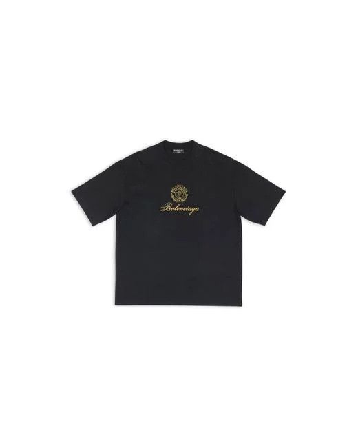 image of Balenciaga O1Mt1Gz0524 Qixi Crest Medium Fit T-Shirt In Black, Men's (Size 2XS)
