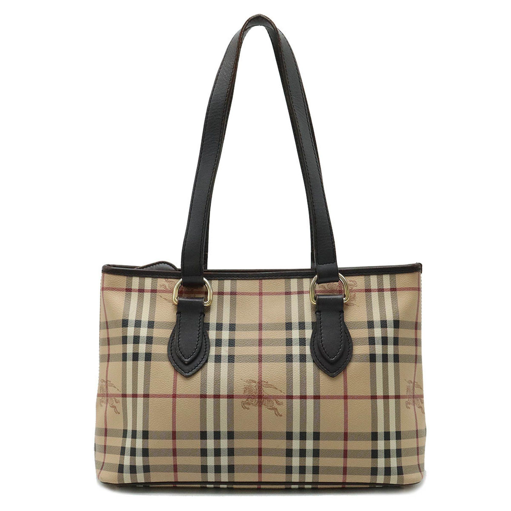 image of Burberry Nova Check Plaid Tote Bag Shoulder Pvc Leather Beige Dark Brown, Women's