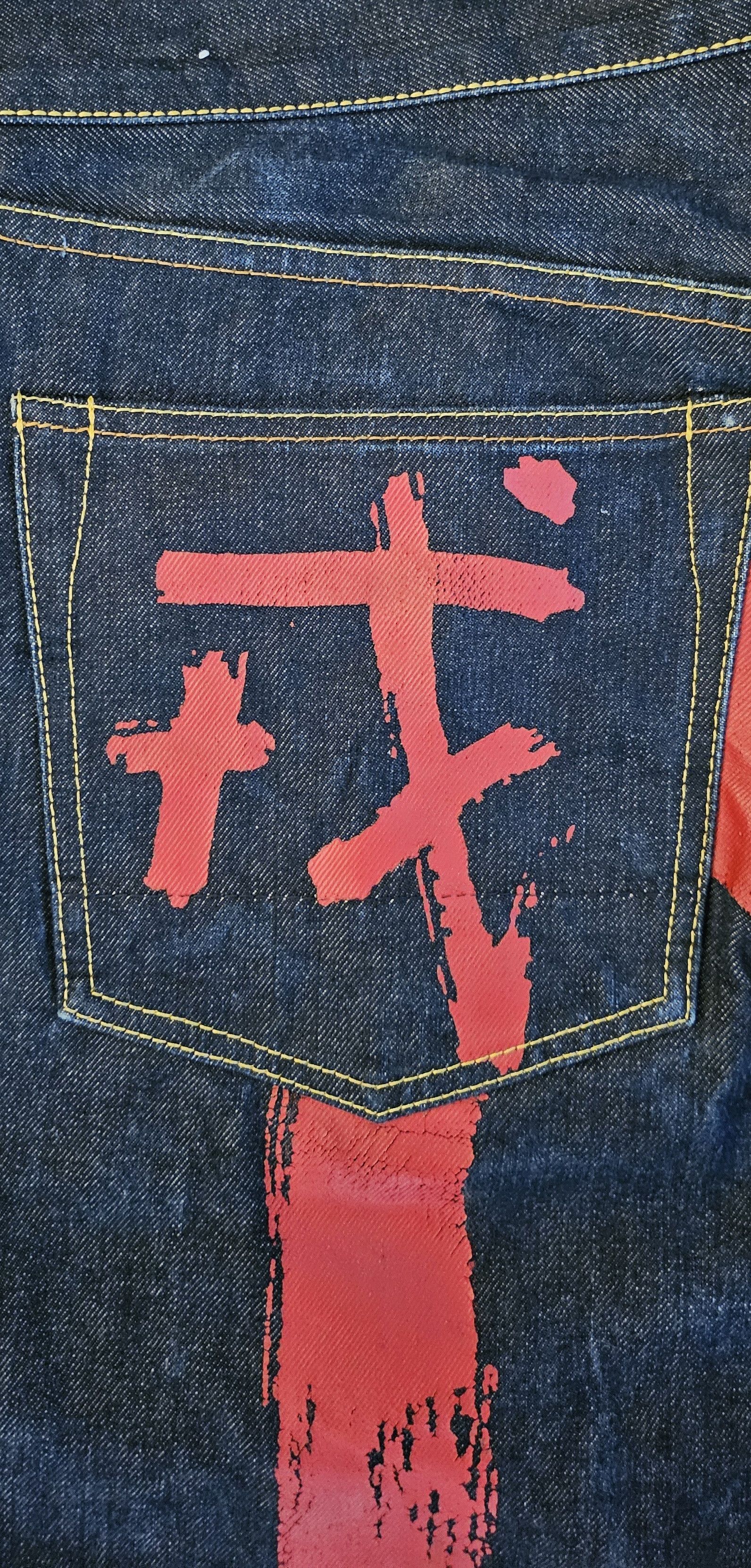 Evisu Evisu 2000 Style Hand Painted Red Daicock and Kanji Jean