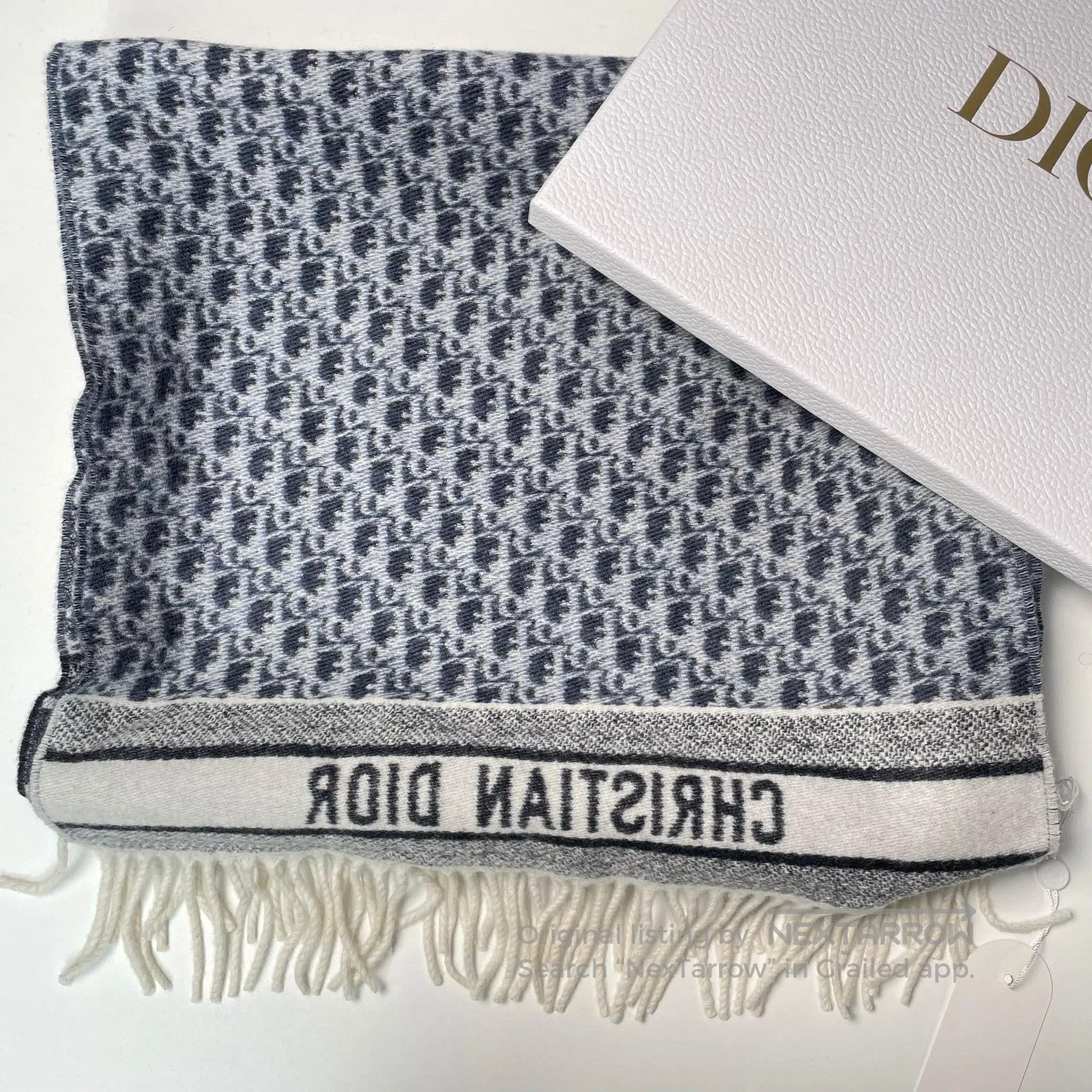 Dior Dior Light gray and dark blue double-sided cashmere scarf| Size ONE SIZE - 2 Thumbnail