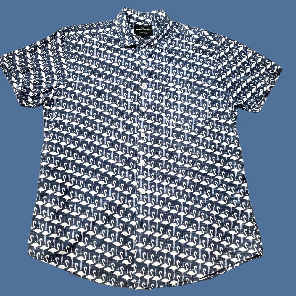 Rodd & Gunn Rodd & Gunn Shirt Mens Medium Blue White Flamingo All Over Print Short Sleeve Collared Button Casual Travel Size US M / EU 48-50 / 2 - 1 Thumbnail