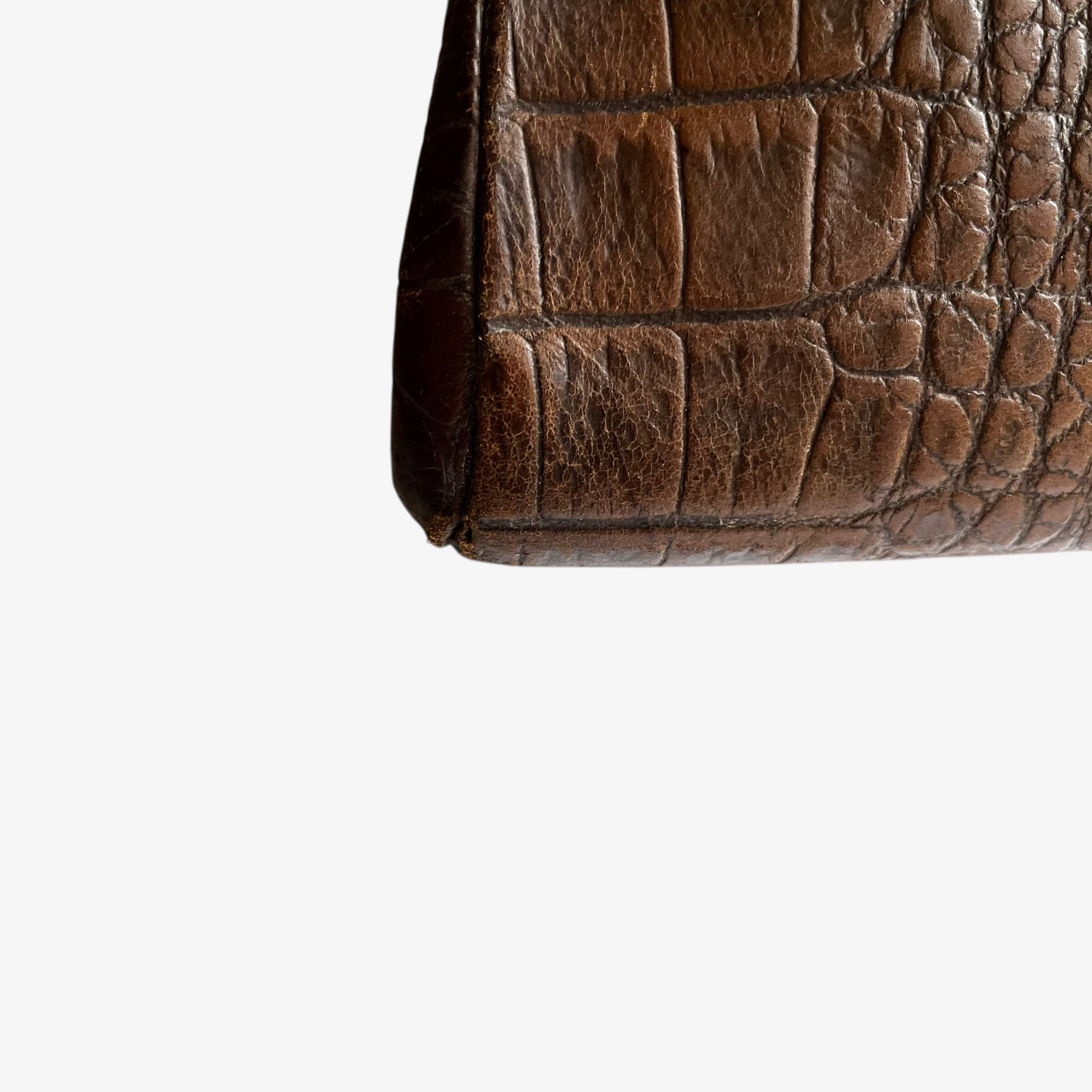 Other Vintage 1950s Crocodile Embossed Brown Leather Shoulder Bag Size ONE SIZE - 6 Thumbnail