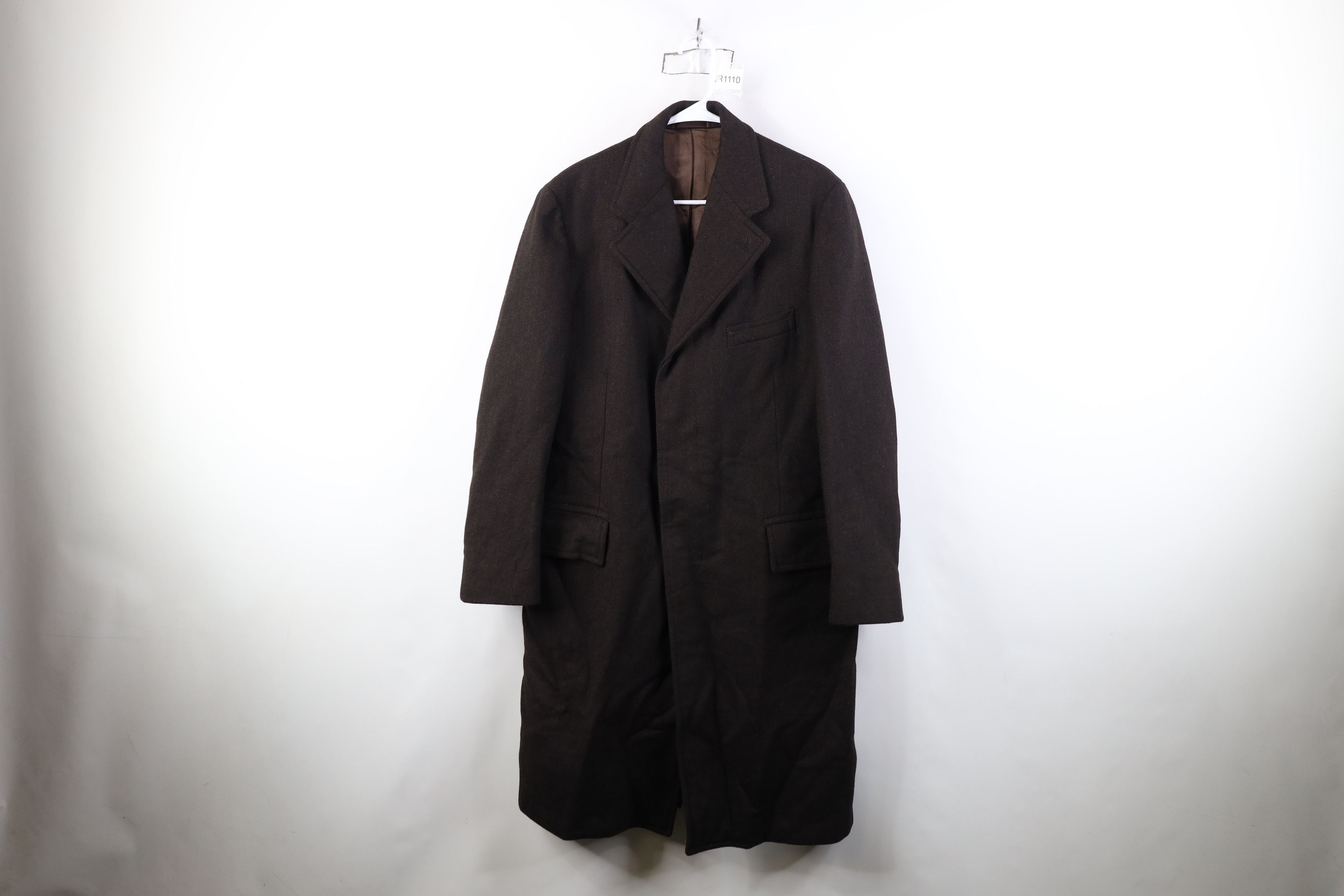 Vintage Vintage 50s Bespoke Herringbone Overcoat Jacket Brown USA Size US XL / EU 56 / 4 - 1 Thumbnail