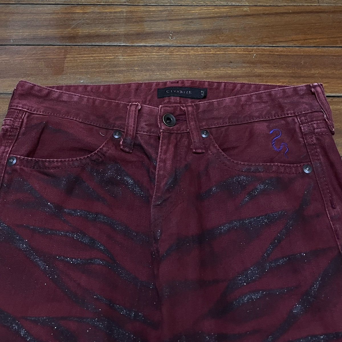 14th Addiction Vintage Japanese Brand Civarize Waxed Flared Jeans 1990s Size US 29 - 3 Thumbnail