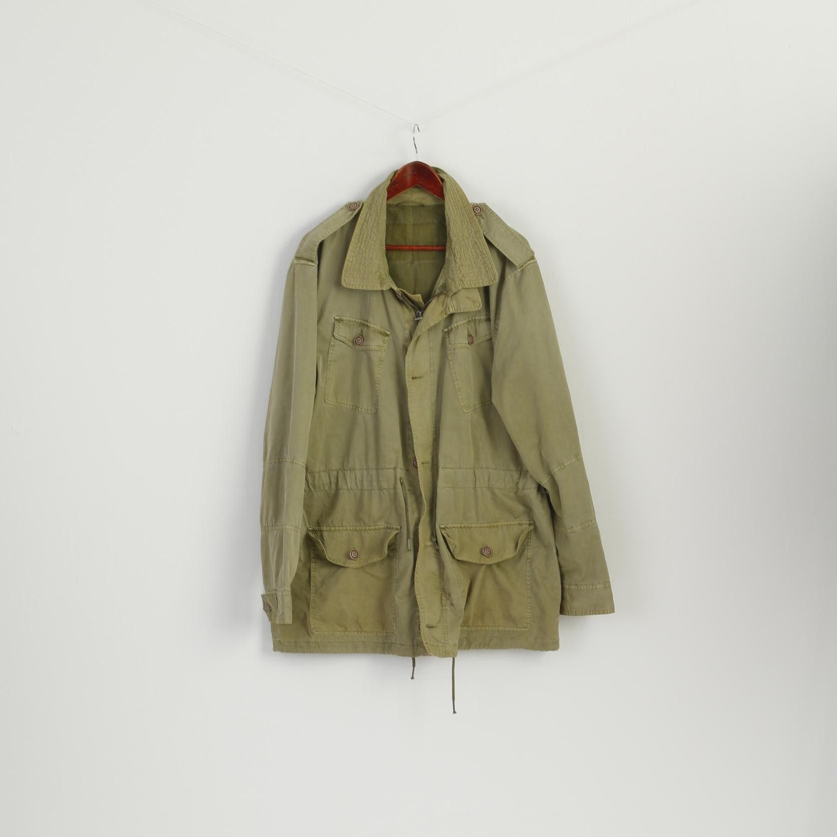 Vintage Vintage Men XL Jacket Khaki Shiny Cotton 0201 Size US XL / EU 56 / 4 - 1 Thumbnail