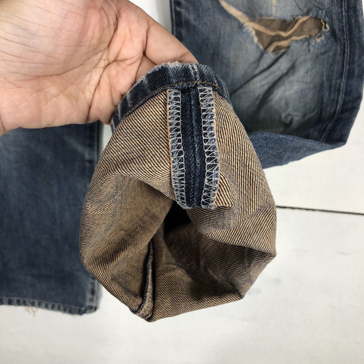 Edwin 🔥90’s BINTAGE JEANS 503 EDWIN DISTRESSED PUNK DESIGN Size US 26 / EU 42 - 12 Thumbnail