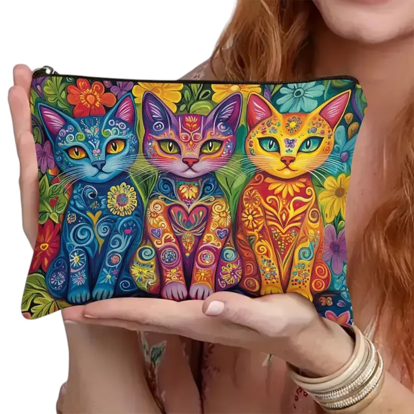 Other Cat Trio Psychedelic Makeup Bag Colorful Art Cosmetic Pouch Size ONE SIZE - 4 Thumbnail