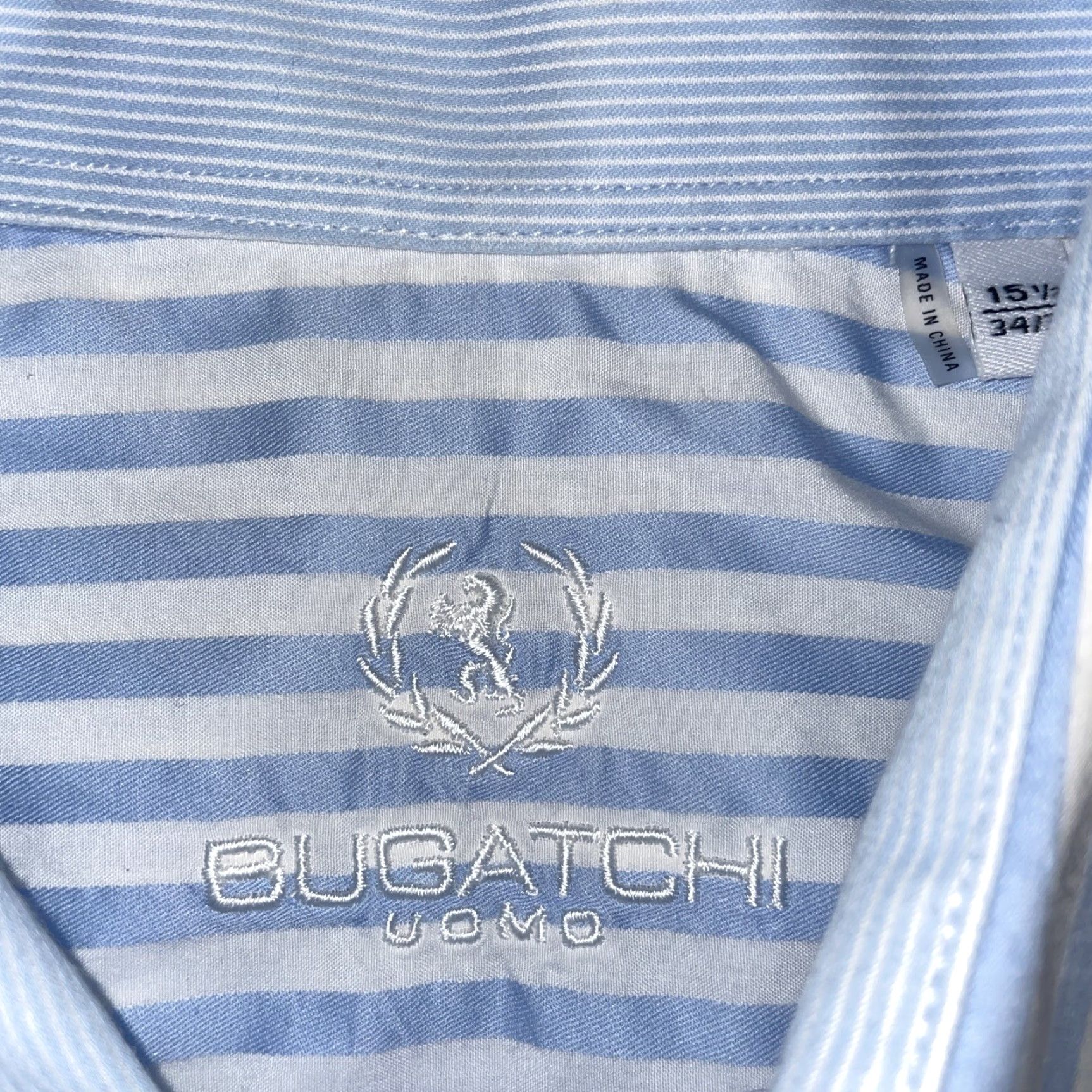 BUGATCHI VINTAGE Bugatchi Uomo Dress Shirt Men 15.5 Long Sleeve Blue Striped Business Casual Size 40R - 3 Thumbnail