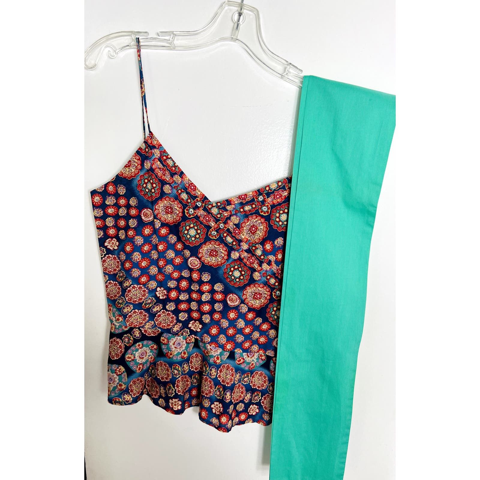 Marc Jacobs red blue flower print camisole top w sash 4 S
